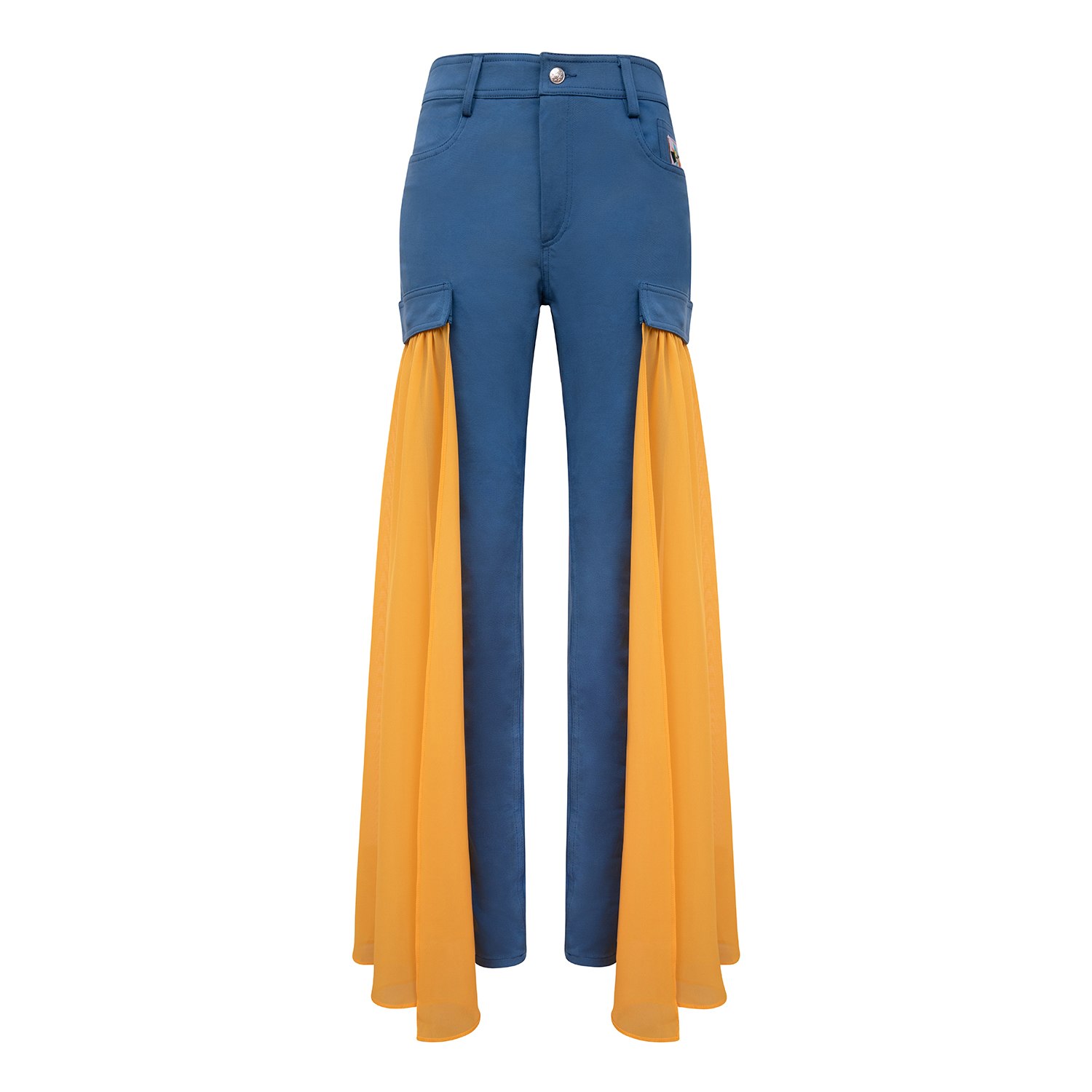 Blonde Gone Rogue Blue / Yellow Wildflower Slim Jeans With Veils, Upcycled Cotton, In Denim Blue & Yellow In Blue