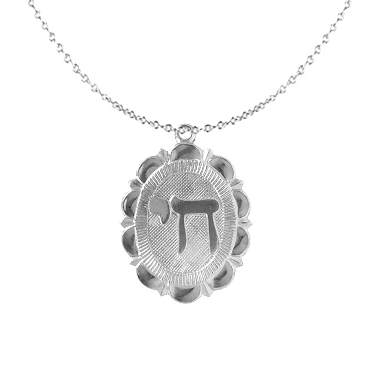 Outofoffice Women's Silver Chai Charm Pendant Chain Necklace Hebrew Jewish