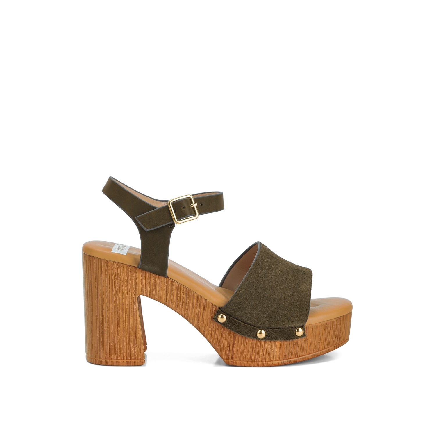 Rag & Co Daniela Suede High Block Sandals In Olive Green In Green