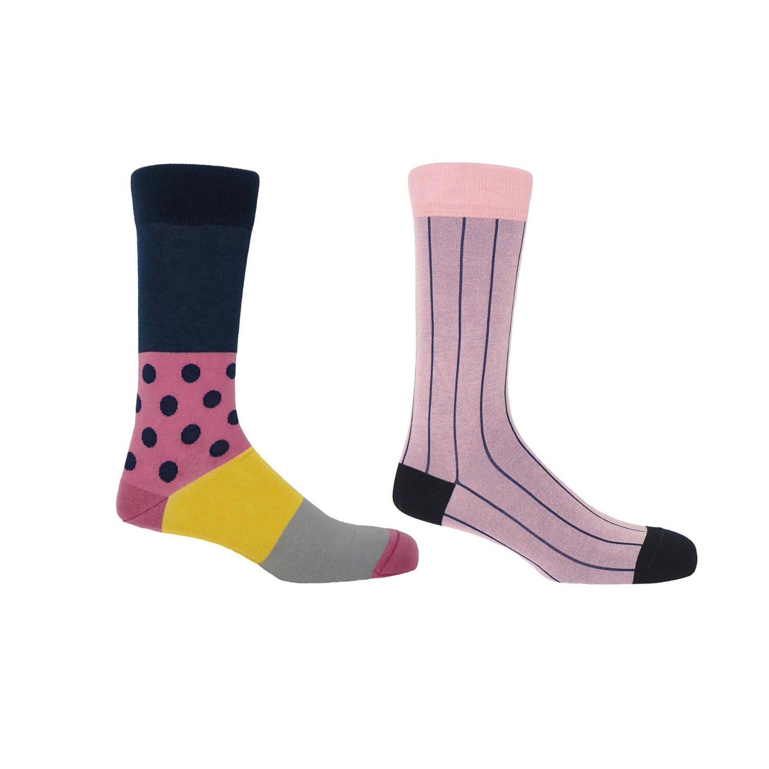 Navy Mayfair & Pink Pin Stripe Men’s Socks - 2 Pack One Size Peper Harow - Made in England