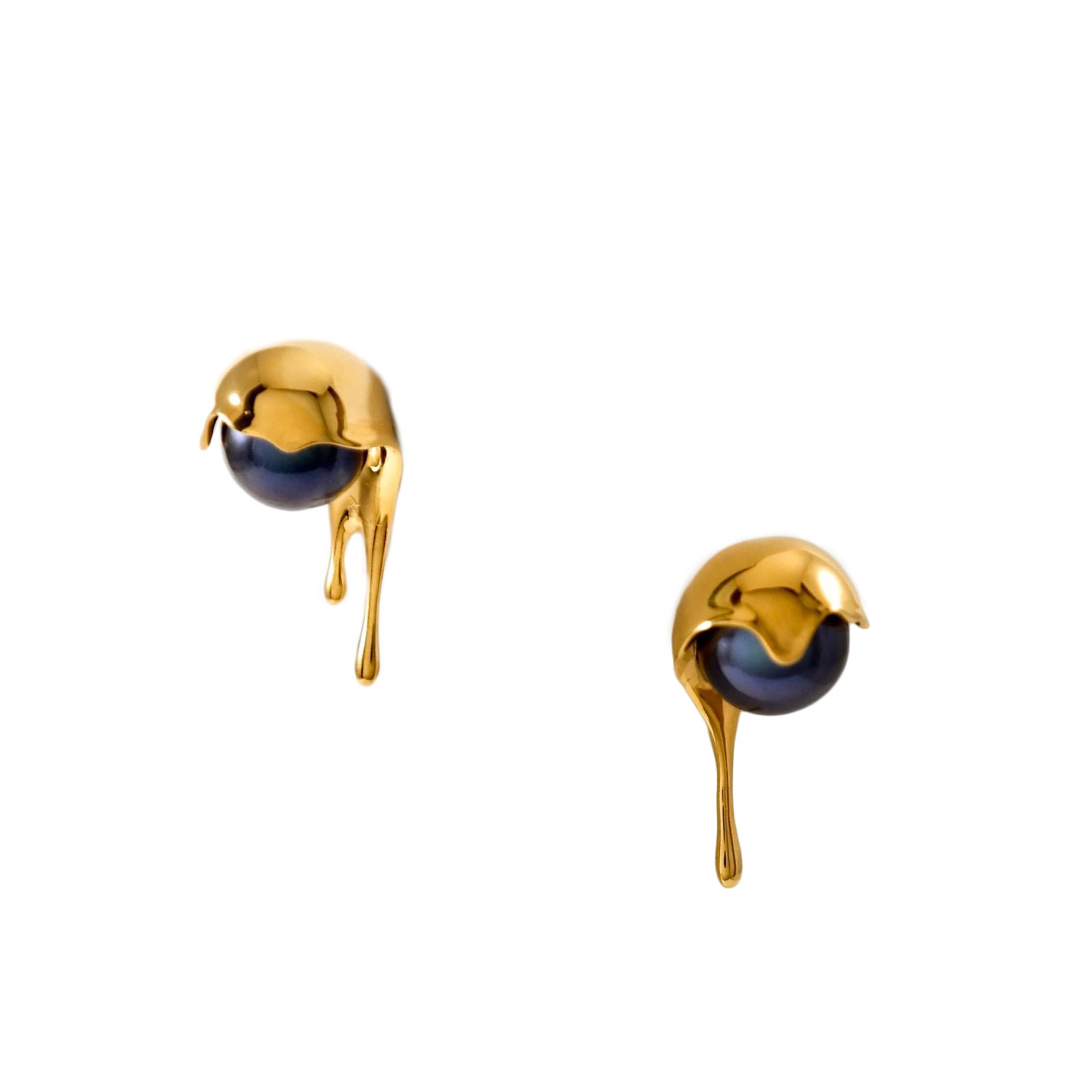 Women’s Gold / Black Melting Black Pearl Gold Vermeil Earrings Marie June Jewelry