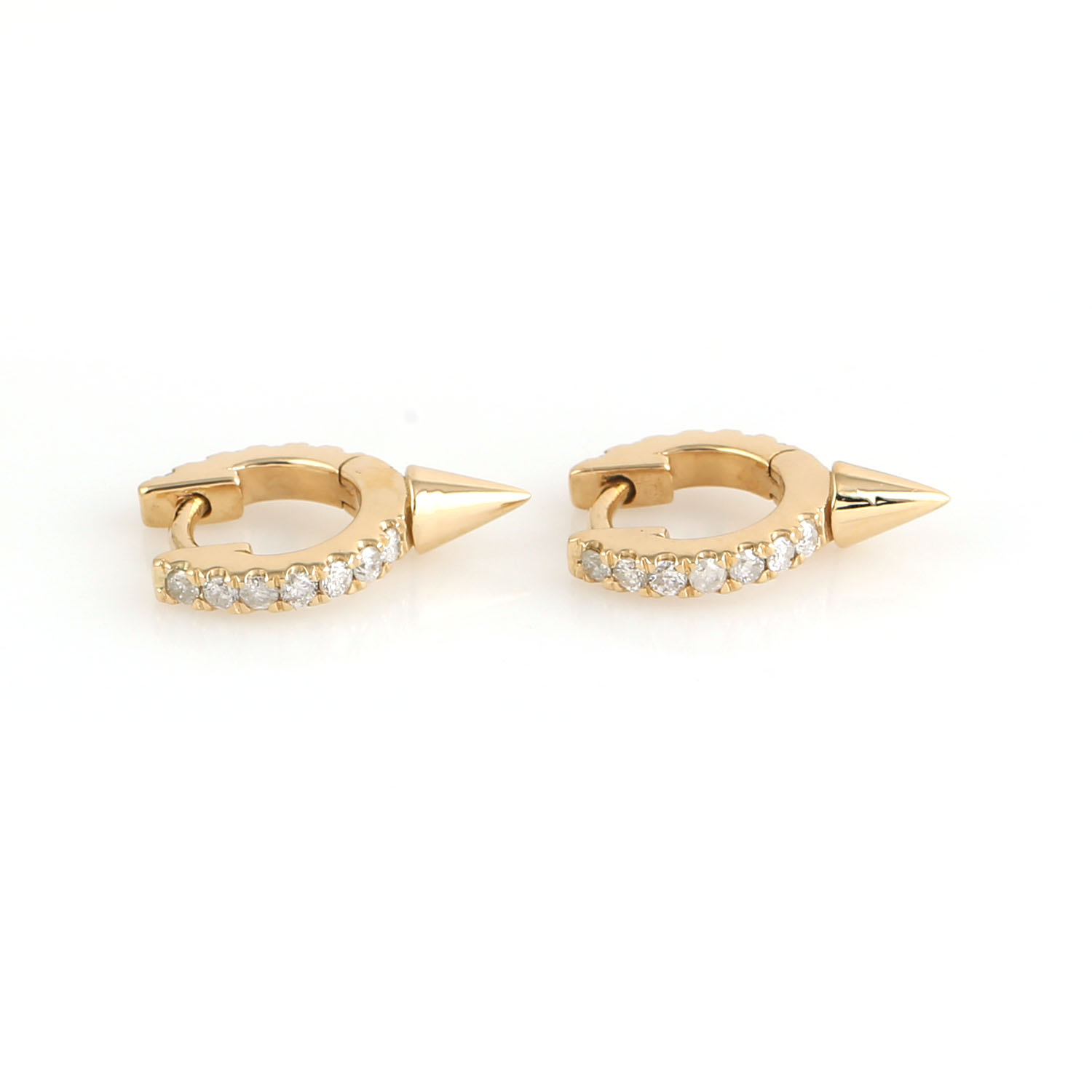 Women’s Gold / White 18K Yellow Gold In Pave Diamond Spike Shape Minimal Huggies Earrings Artisan