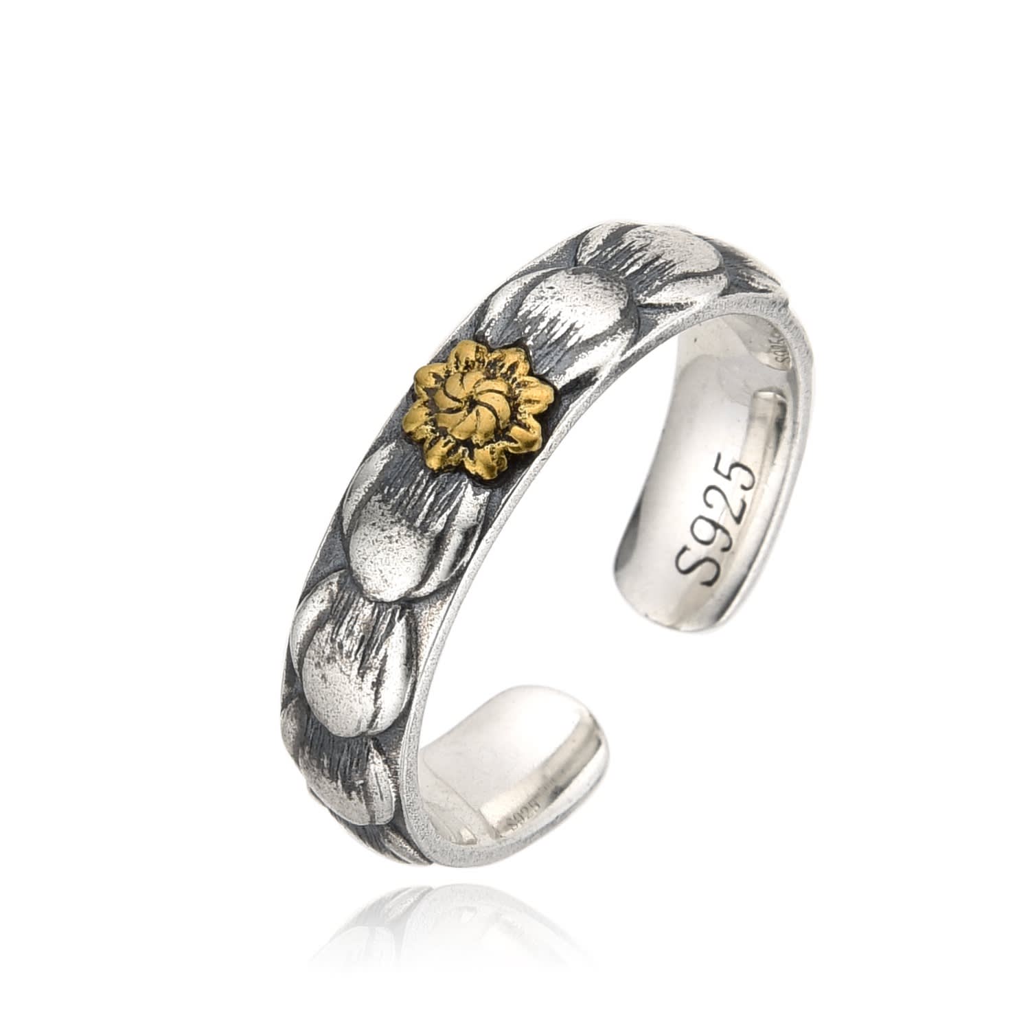 Altar™ Ornaments Co. Men's Silver / Gold Gesang Ring| Sterling Silver & Solid Brass Blossom Ring - Altar™ In Multi