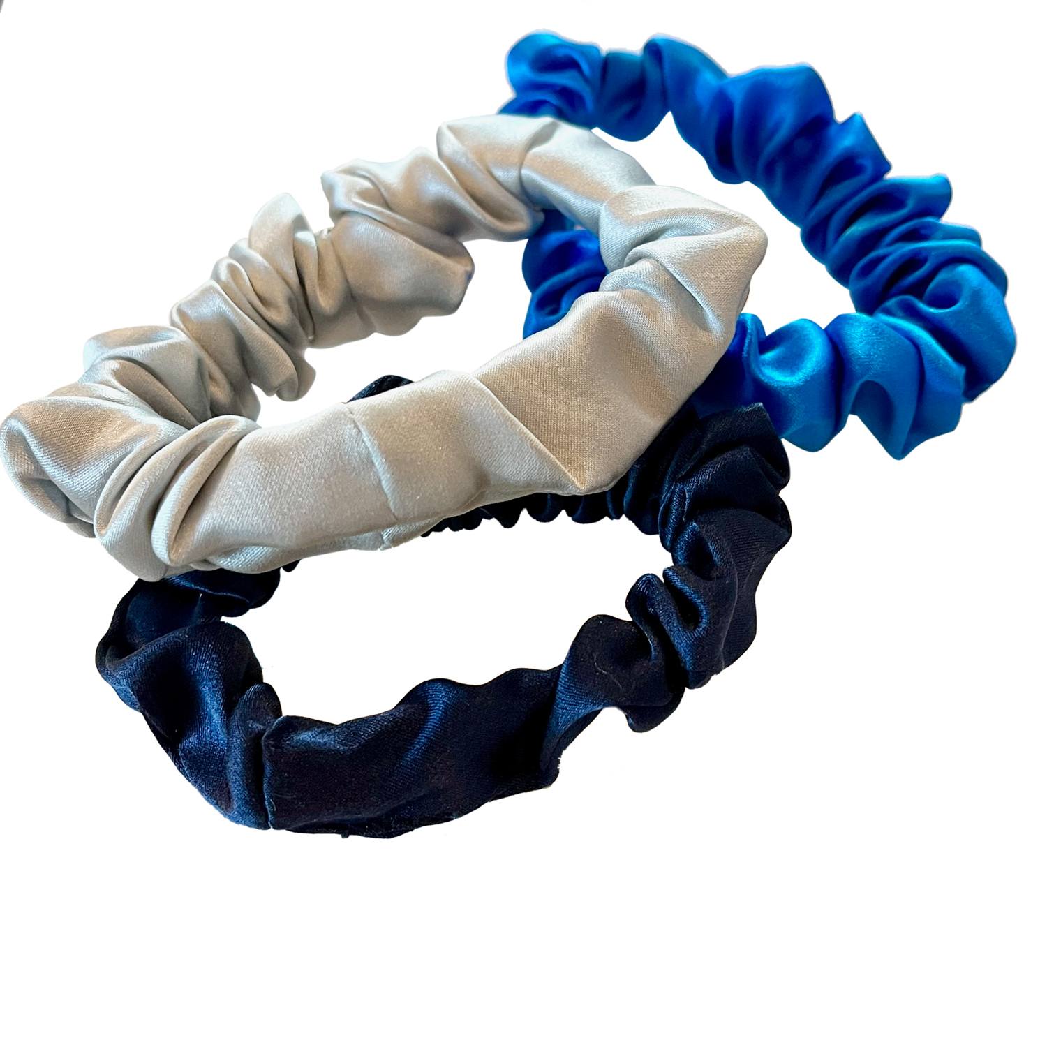 Women's Green Set Of Three Pure Mulberry Silk Mini Scrunchies Weekly Special Hair Ties Coastal Waves | One Size | Soft Strokes Silk