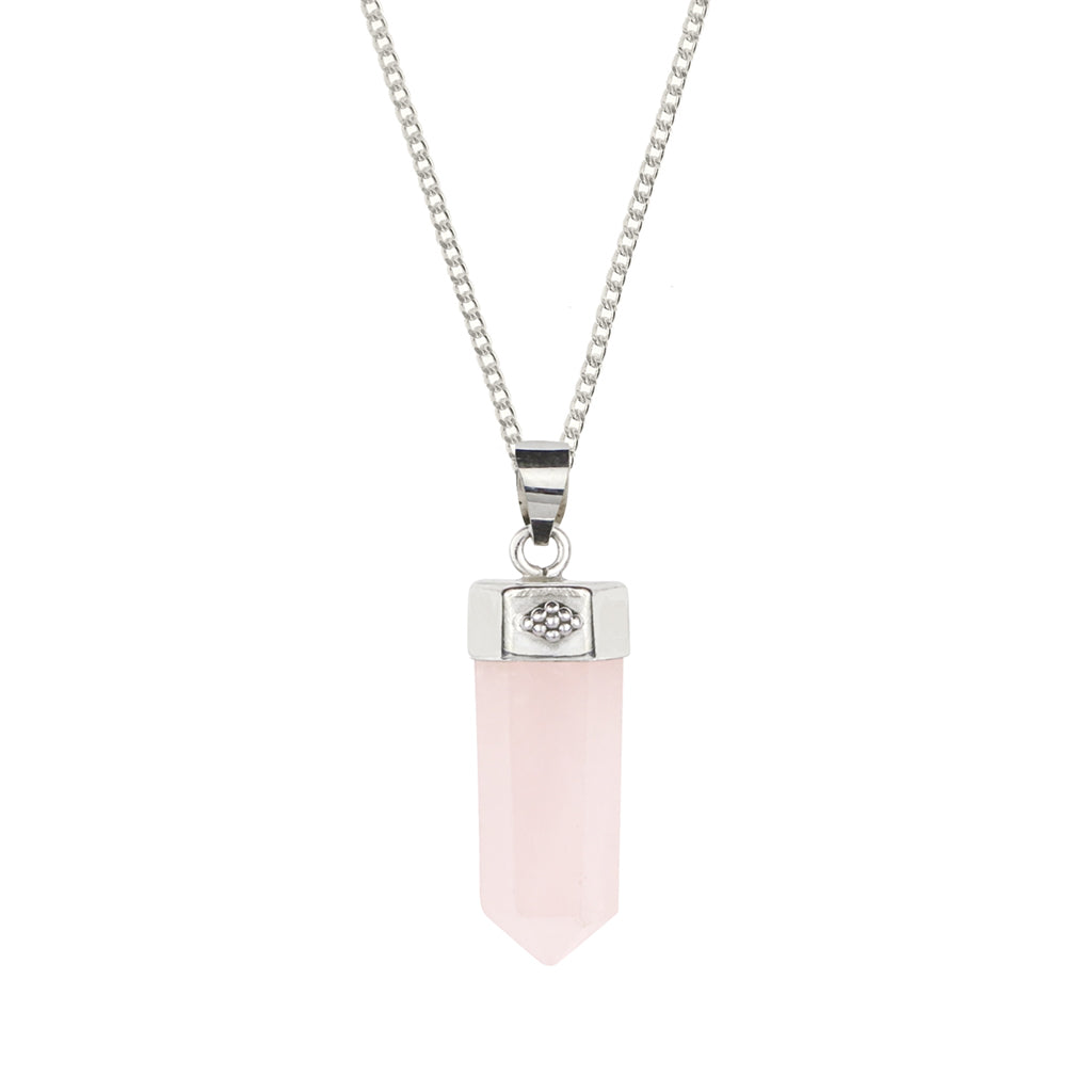 Women’s Open Heart Crystal Silver Pendant Necklace - Rose Quartz Charlotte’s Web Jewellery