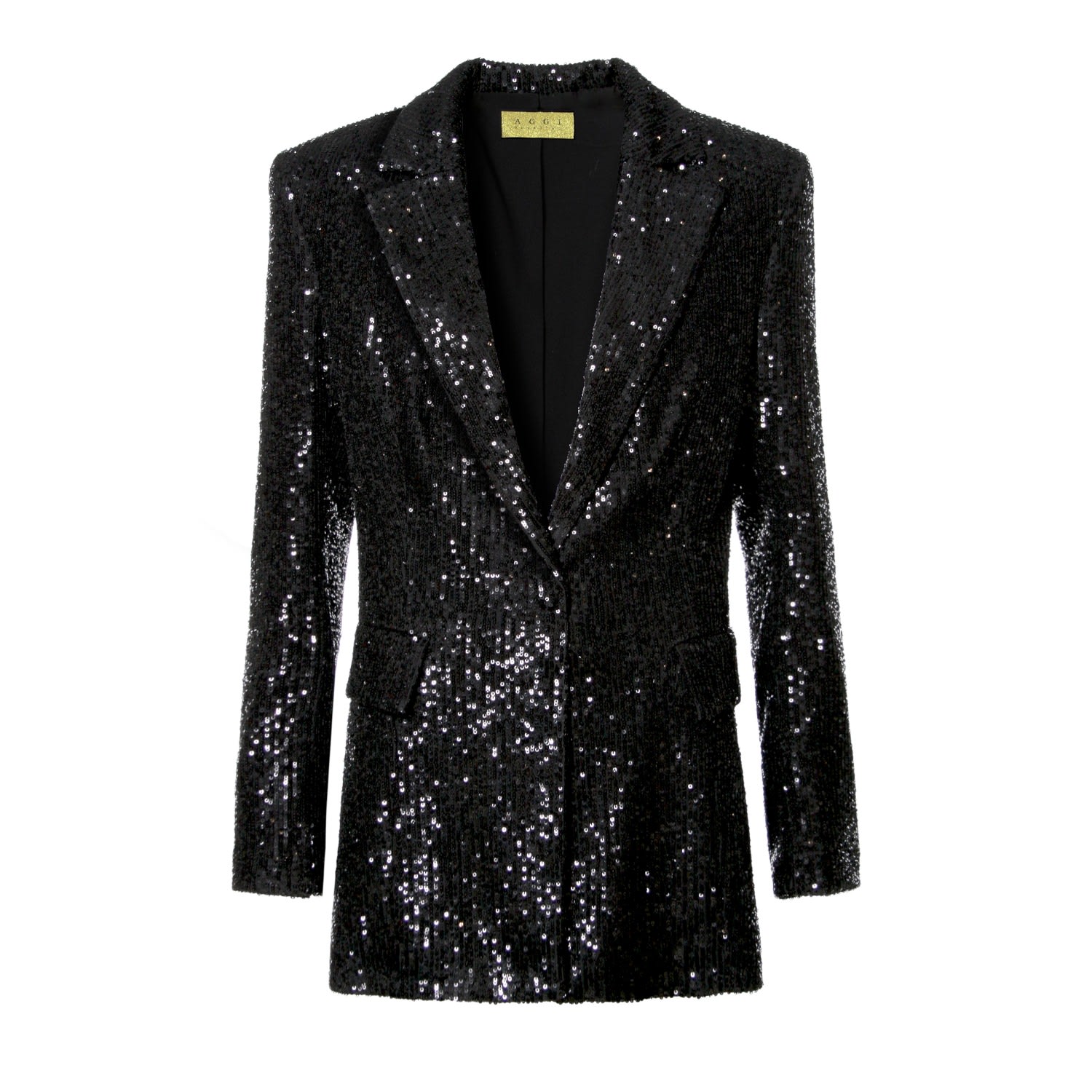 Women’s Luna Obsidian Black Sequin Blazer Large Aggi