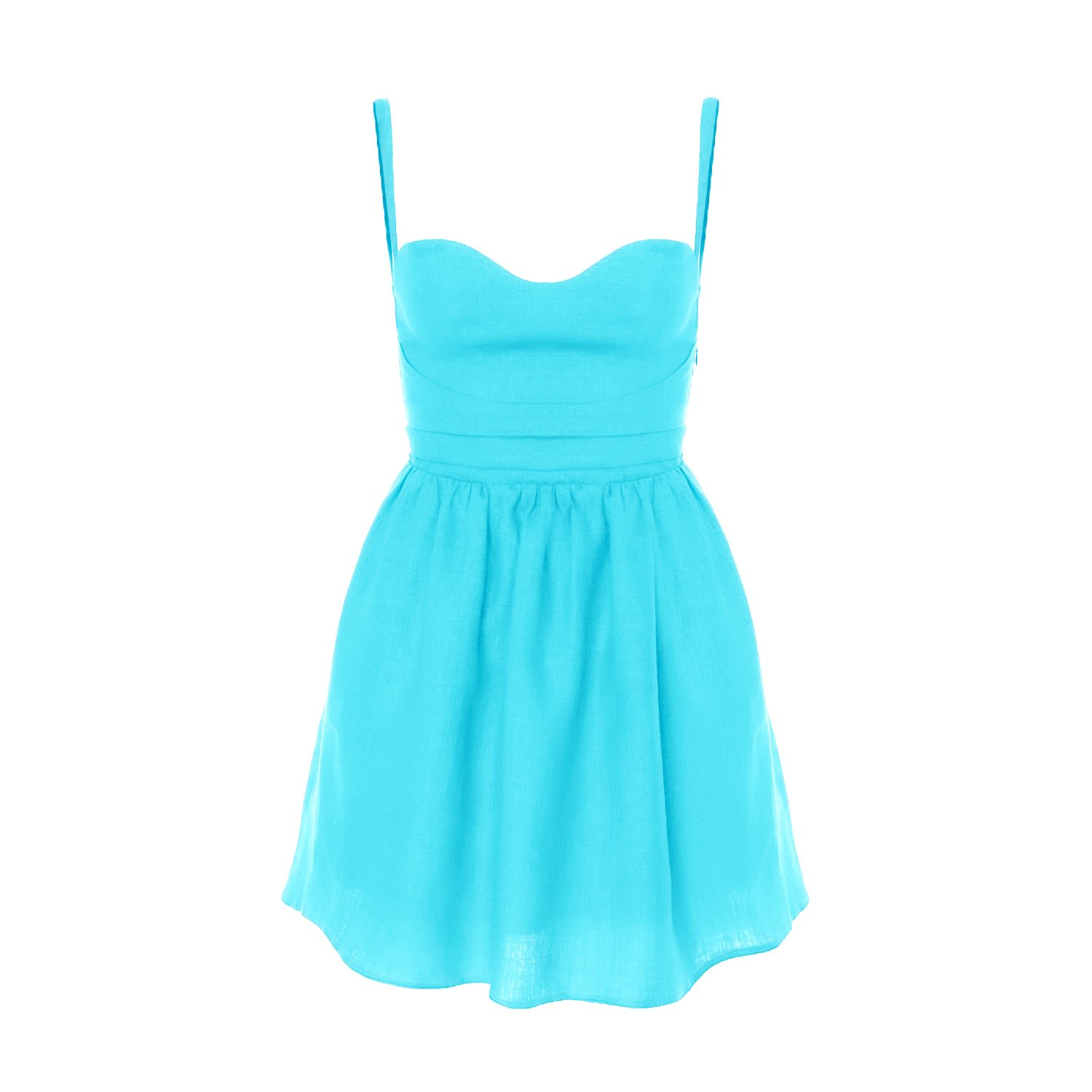 Avenue No.29 Women's Blue Linen Gathered Mini Dress With Straps - Aqua In Blue