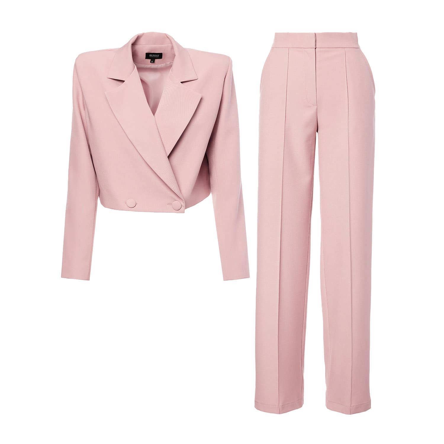 Pastel Pink Suit With Cropped Blazer And Stripe Detail Trousers BLUZAT Wolf Badger