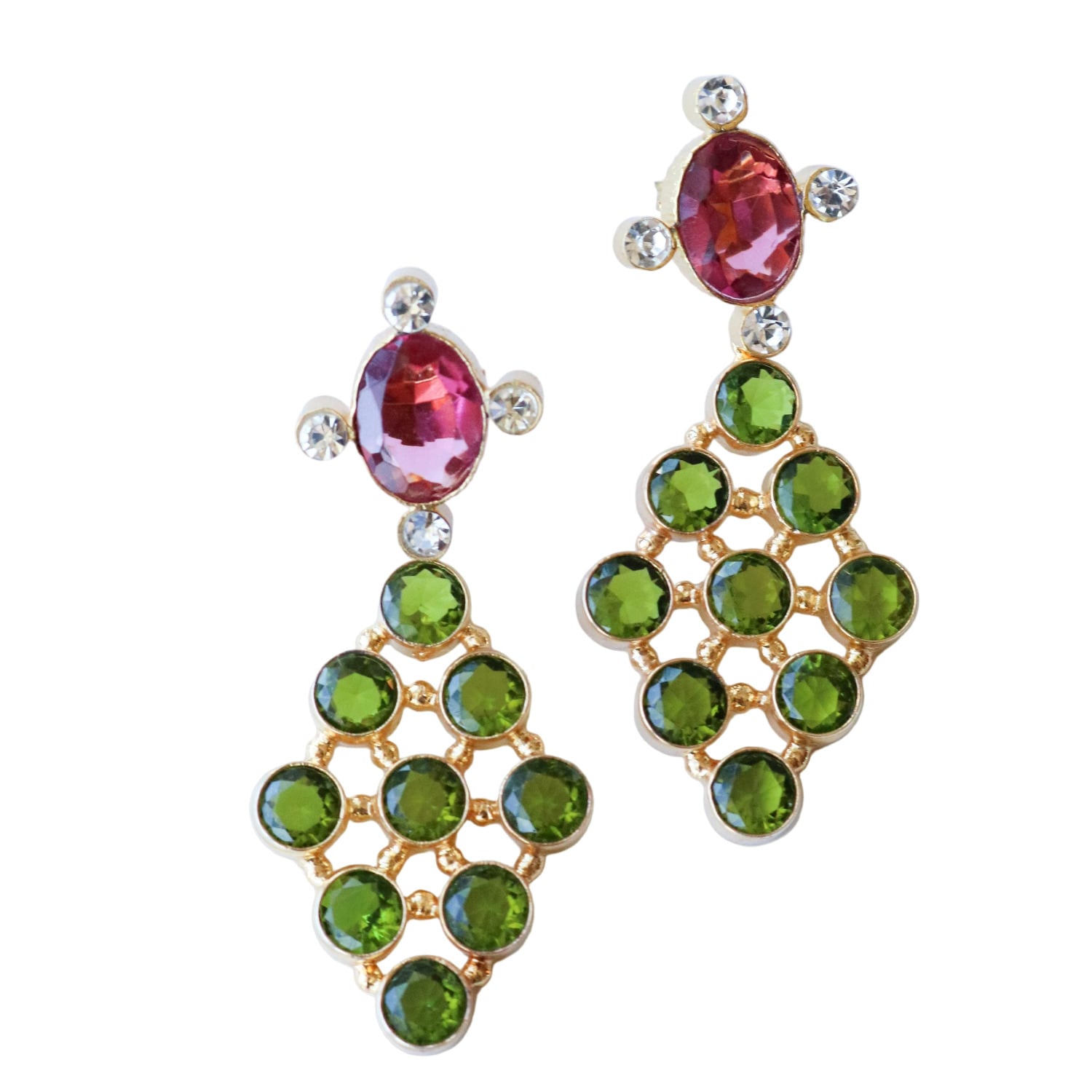 Taylor Reese Women's Gold / Green / Red Rubelite + Peridot Trellis Gemstone Earrings In Multi