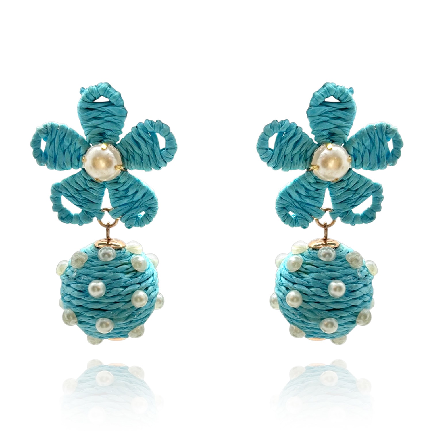 Michael Nash Jewelry Women's Blue Turquoise Rattan Floral Earrings With Pearl Studded Drops In Blue