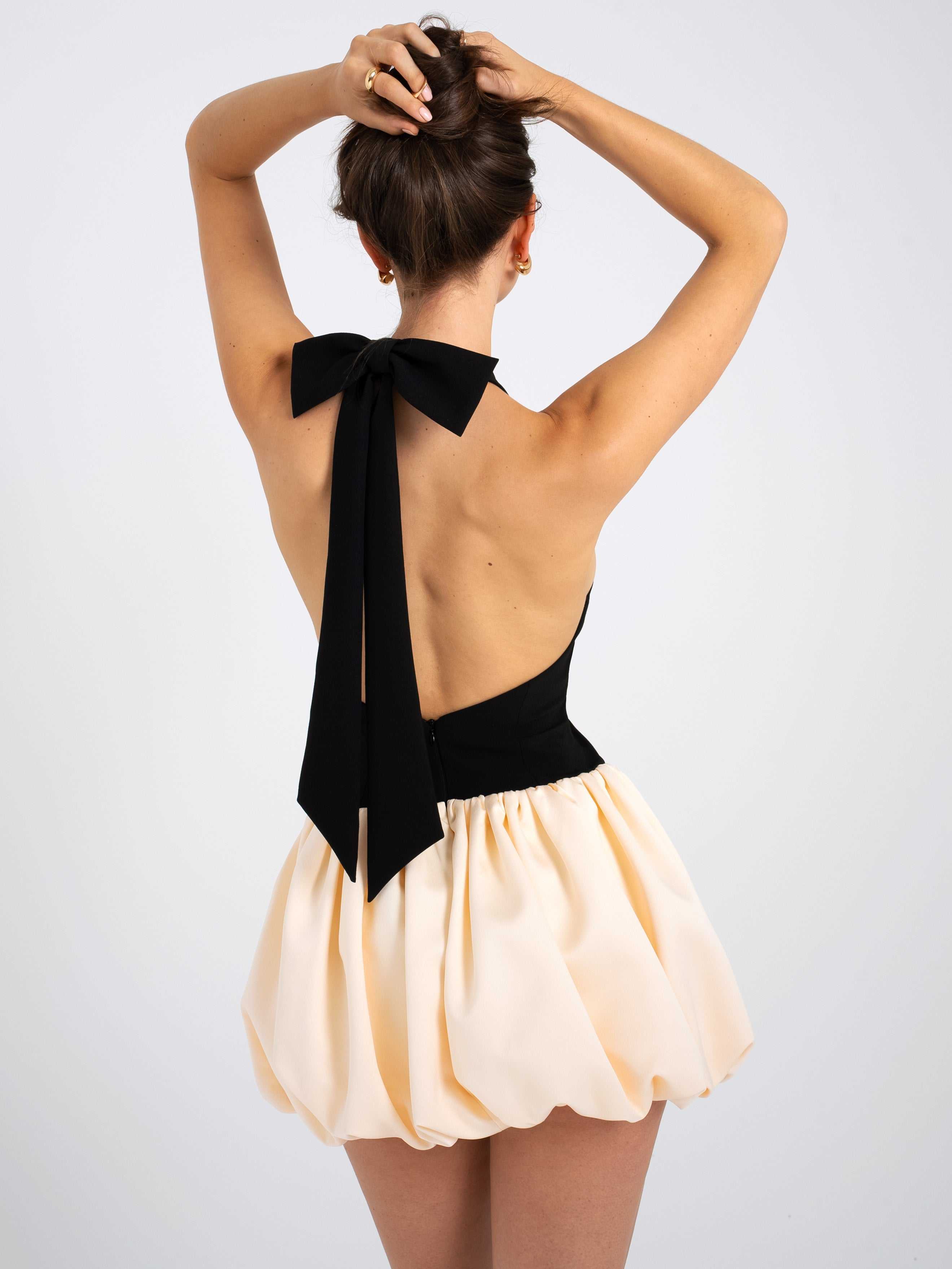 Yaira Backless Drop Waist Mini Bubble Dress by Miss Circle New York