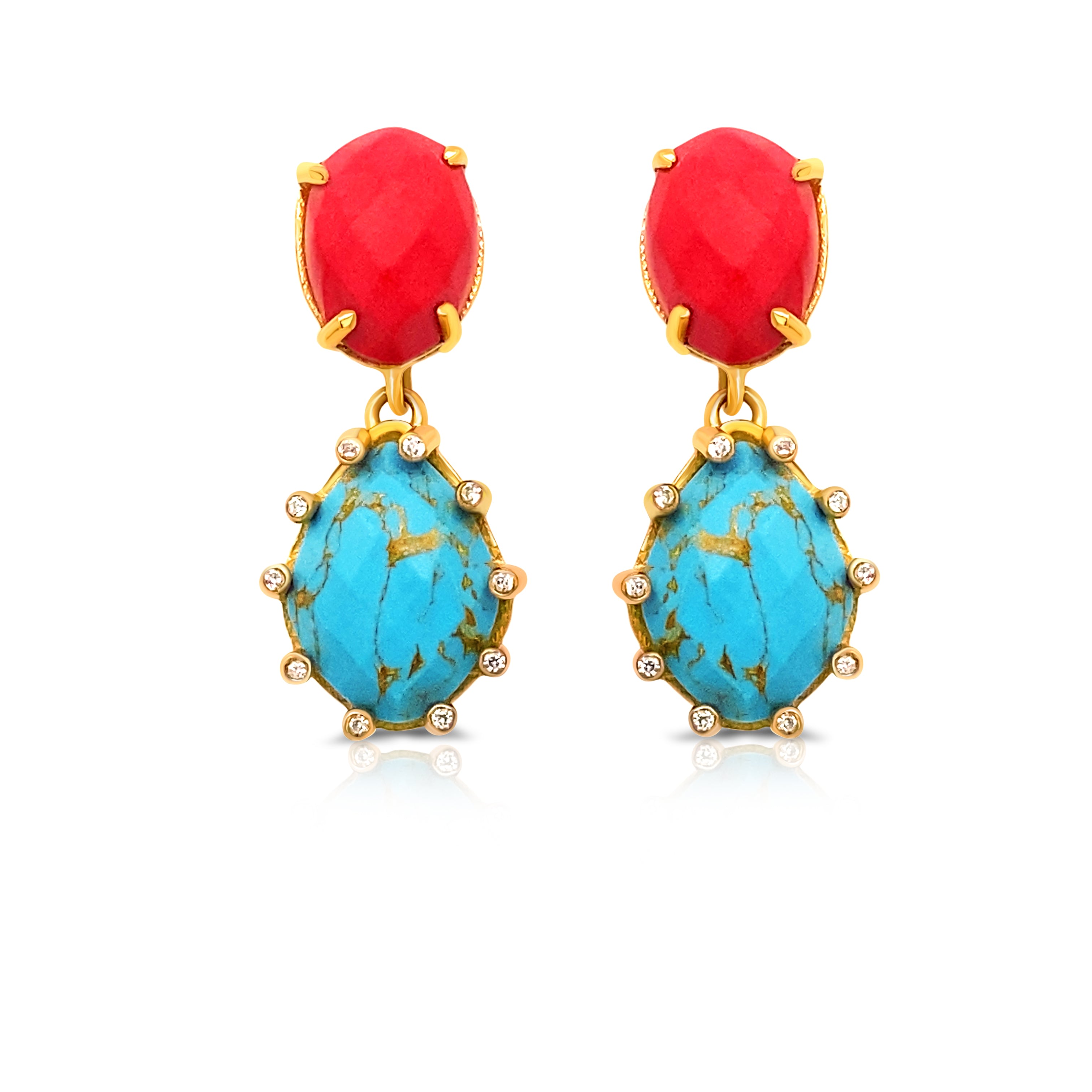 Women’s Red / Gold / Blue Coral & Turqoise Drops Gem Bazaar Jewellery