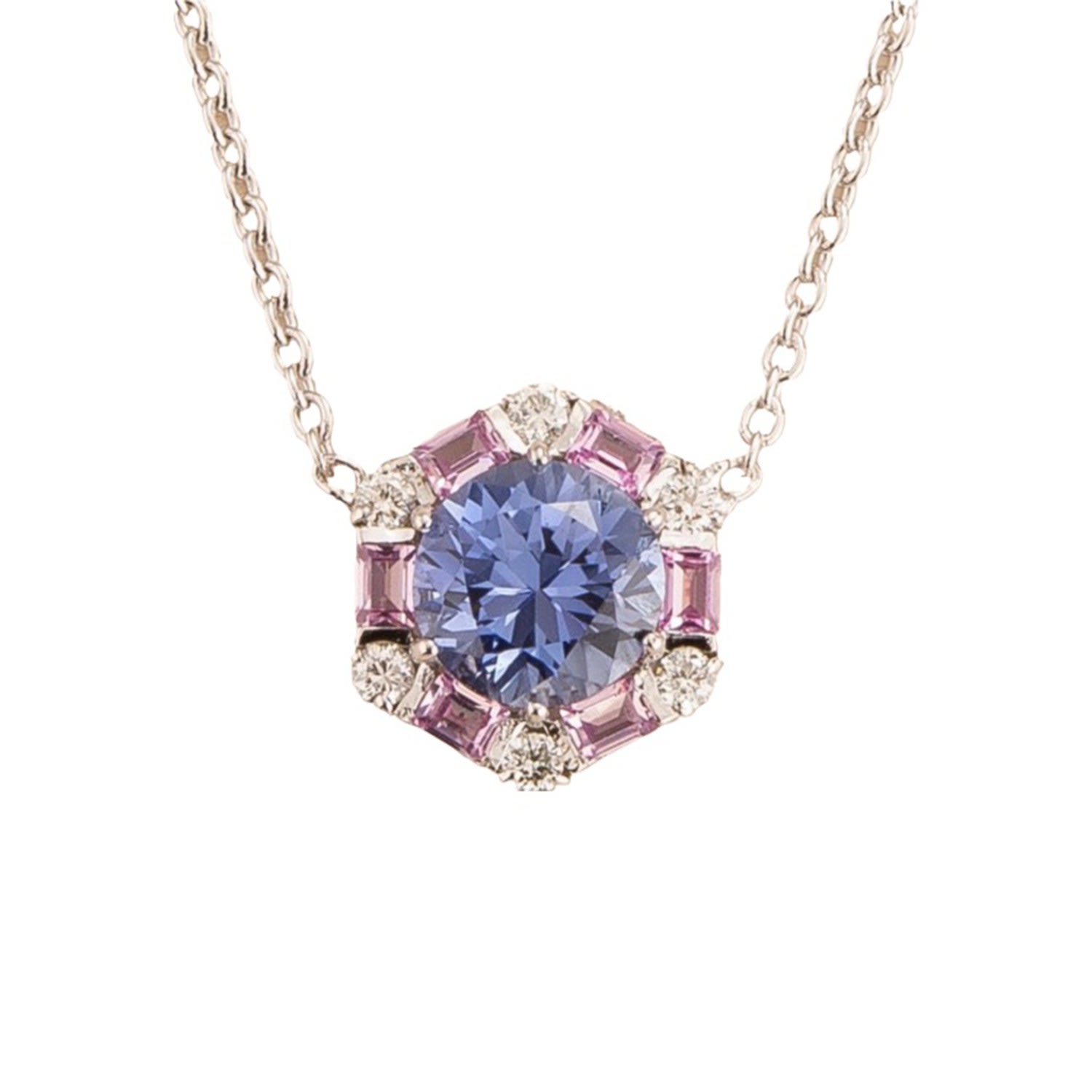 Women’s White / Blue / Pink Melba White Gold Necklace Ceylon Blue, Pink Sapphire, Diamond Juvetti