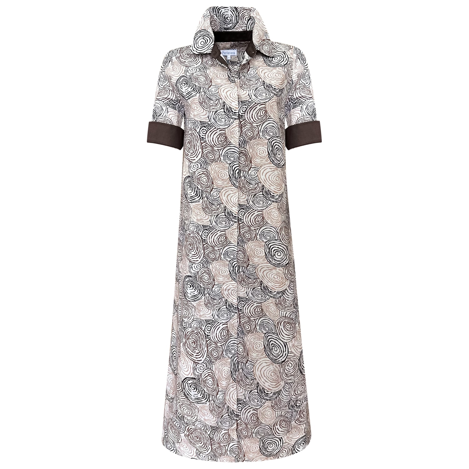 Perlavera Women's Brown / White Capri Brown Cotton Satin  Missy Fit Maxi Dress