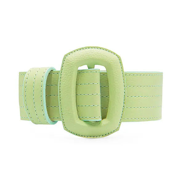 Women’s Stitched Leather Oval Buckle Belt - Lime Green Medium Beltbe