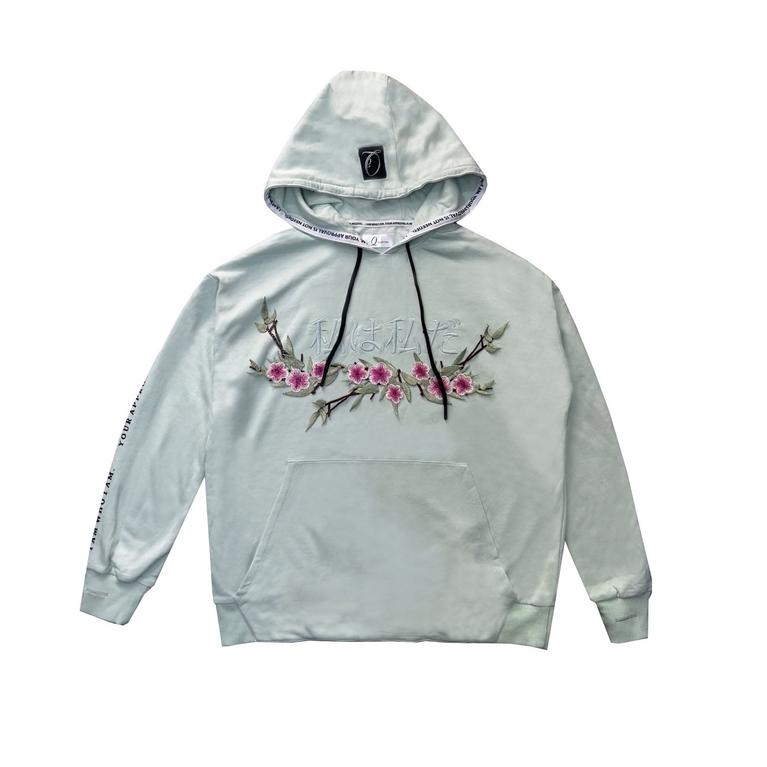 Green Mint Mount Fuji Floral Hoodie Medium Quillattire