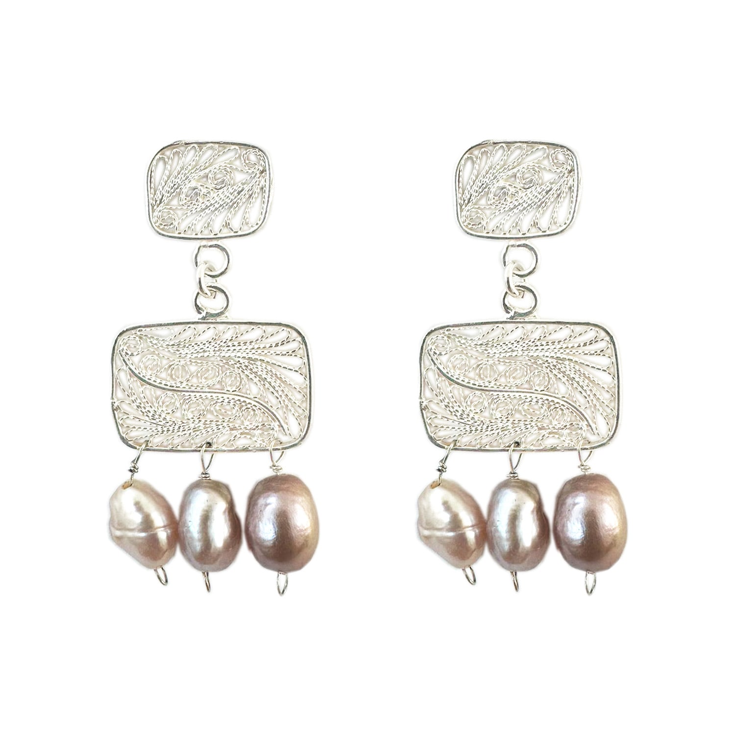 Mamba Women's Candelita Three Pearl Silver Earrings