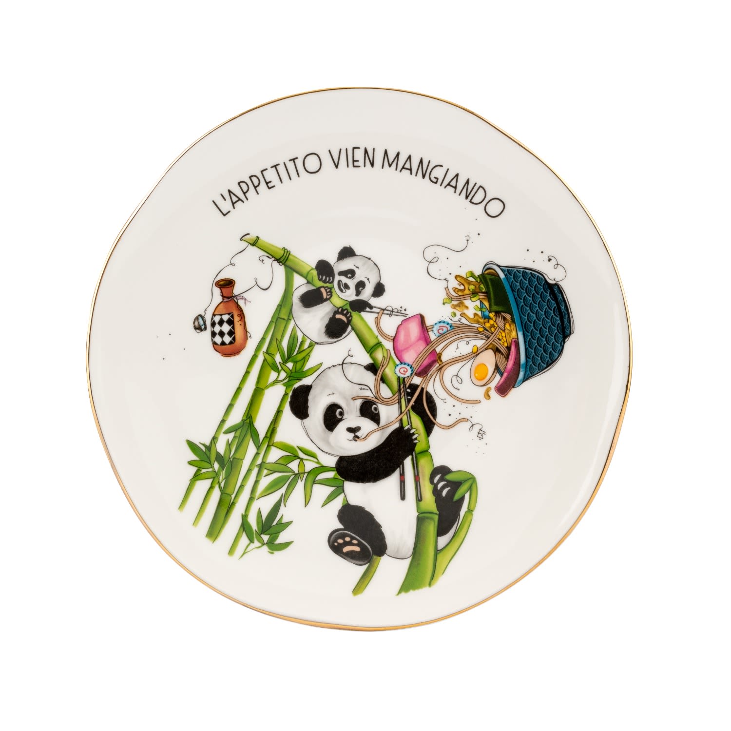 Un Poco L'appetito Vien Mangiand Gold Decal Porcelain Plate