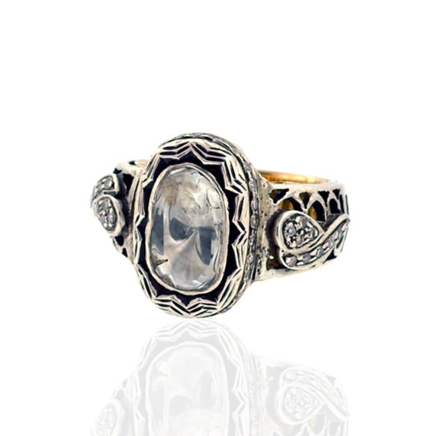 Gold / Silver / White Gold Uncut Diamond Sterling Silver Handmade Ring For Women Artisan