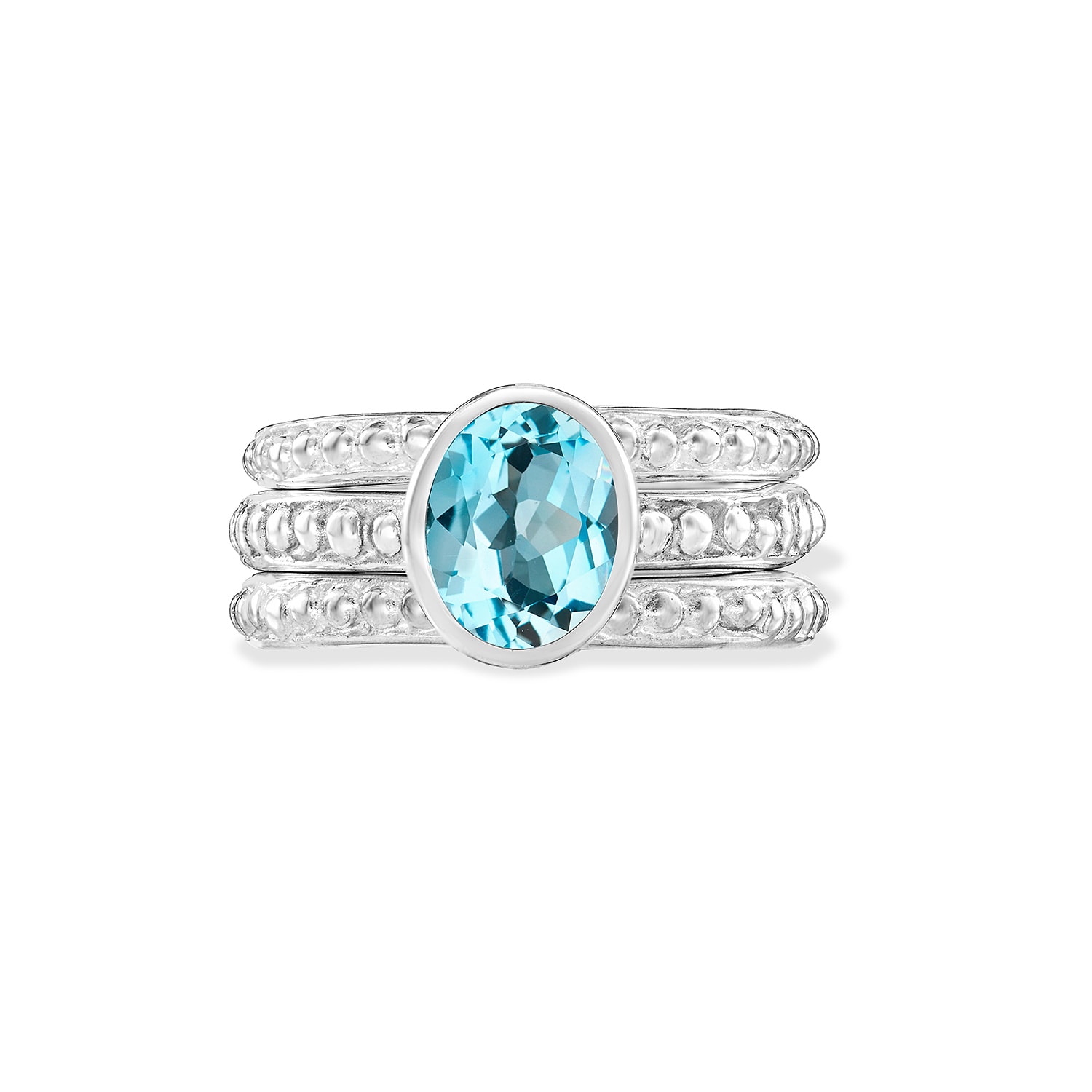 Dower & Hall Women's Silver / Blue Tranquility Twinkle Stacking Rings Set In Sterling Silver In Silver