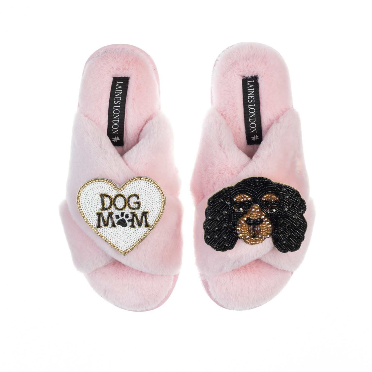 Women’s Pink / Purple Classic Laines Slippers With Louie The King Charles & Dog Mum / Mom Brooches - Pink Medium Laines London