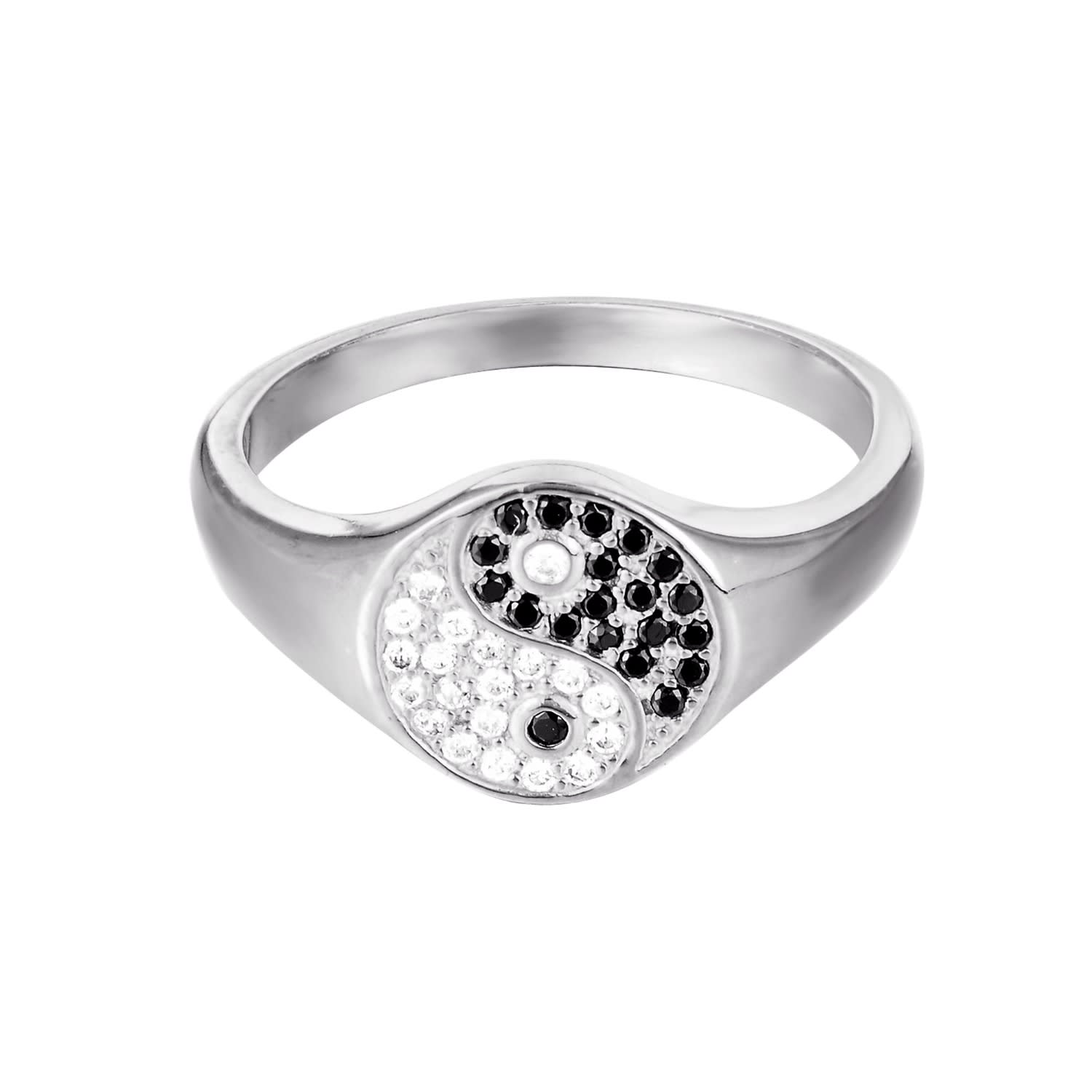 Ecoated Sterling Silver Cz Yin Yang Signet Ring Seol Gold Wolf Badger