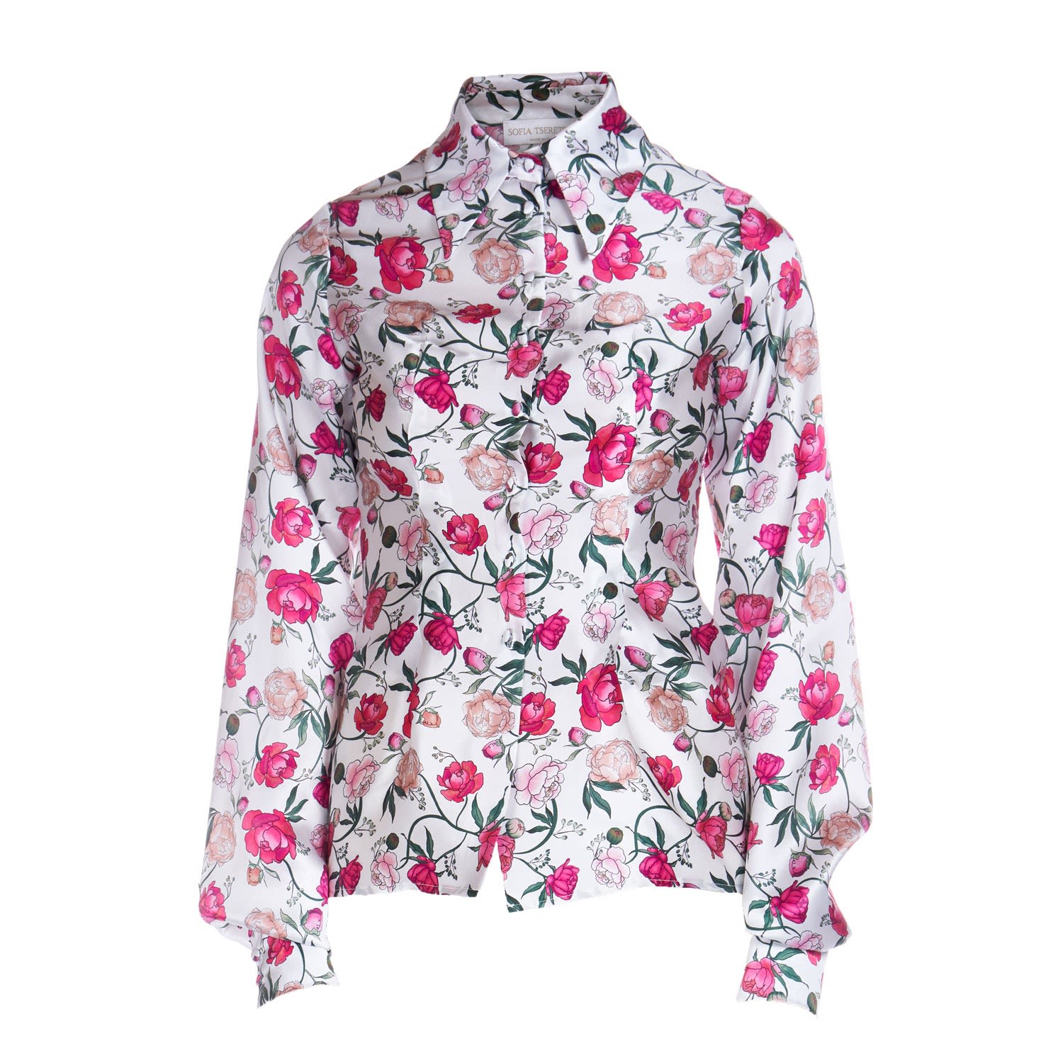Women's Silk Shirt In Peony Print | Xxs | Sofia Tsereteli