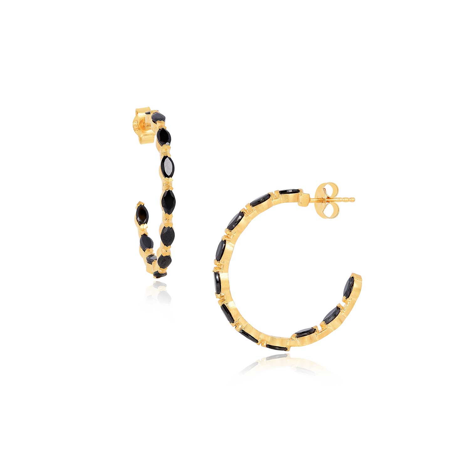 Moon London Women's Black / Gold Epic Black Spinel Medium Gold Vermeil Hoops In Multi