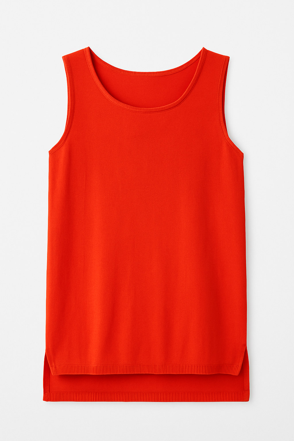 Women's Red Sleeveless Knit Top With Uneven Hemline | Medium | Conquista