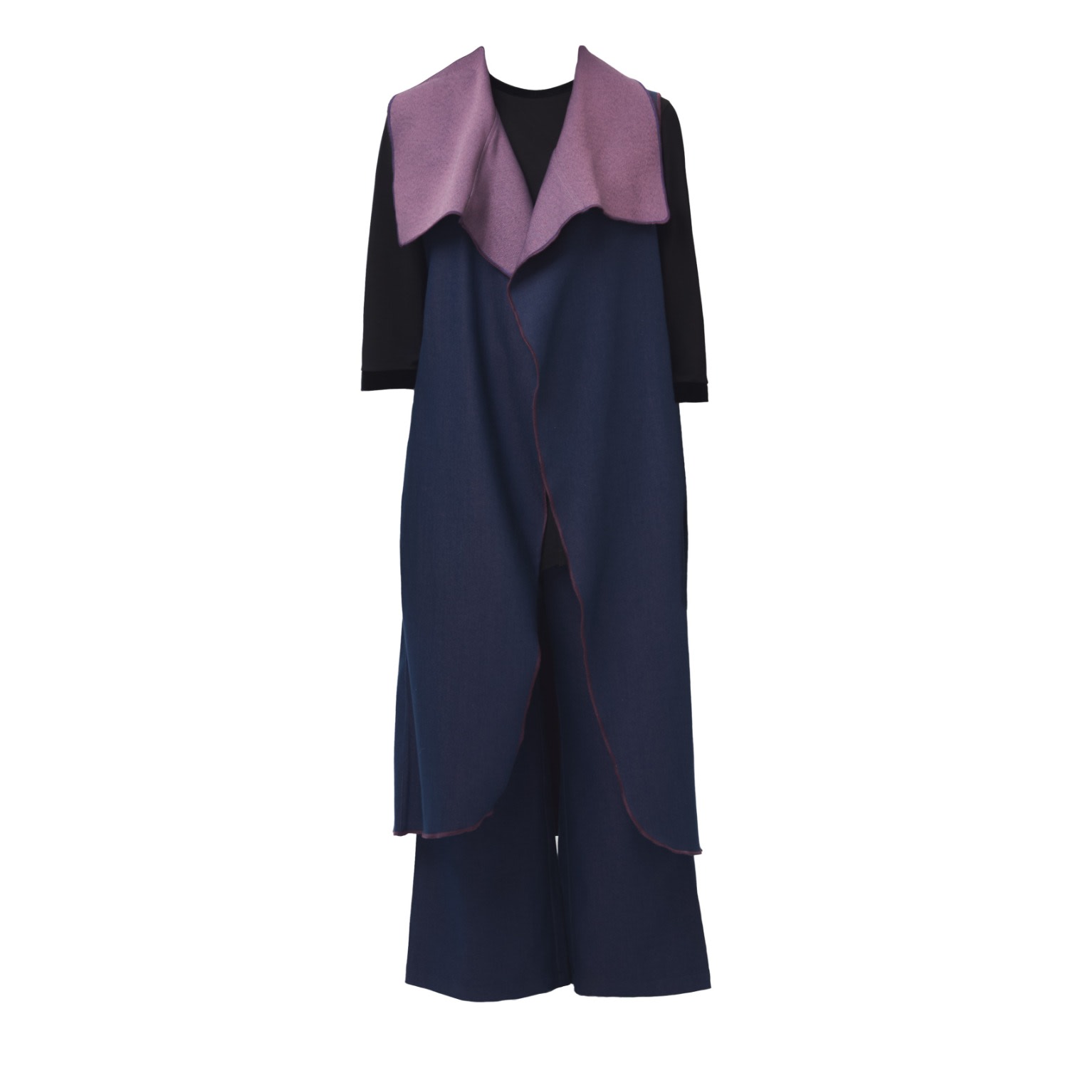 Saniya Khan Women's Blue Deep Purple & Mauve Reversible Denim Duster In Blue