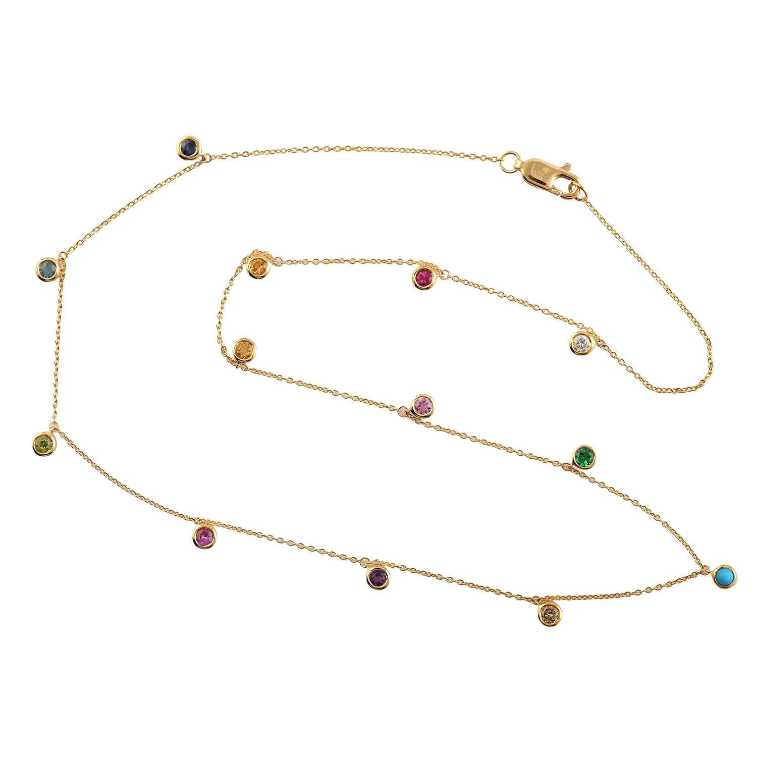 Women’s White / Gold 14K Gold Diamond & Multi Gemstone Choker Necklace Designer Jewelry Artisan