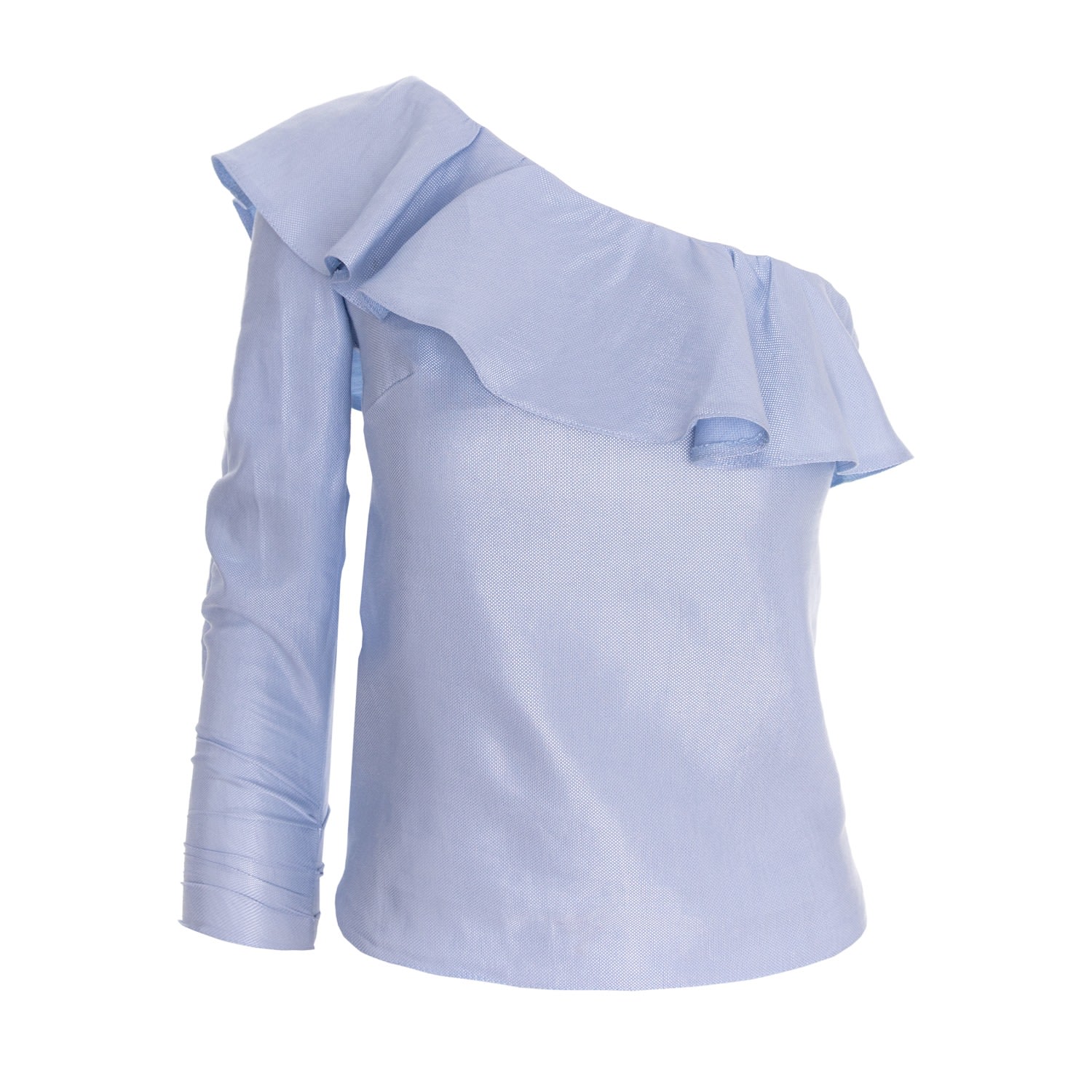 Women’s One-Shoulder Linen Blouse With Ruffle - Blue Large Avenue no.29