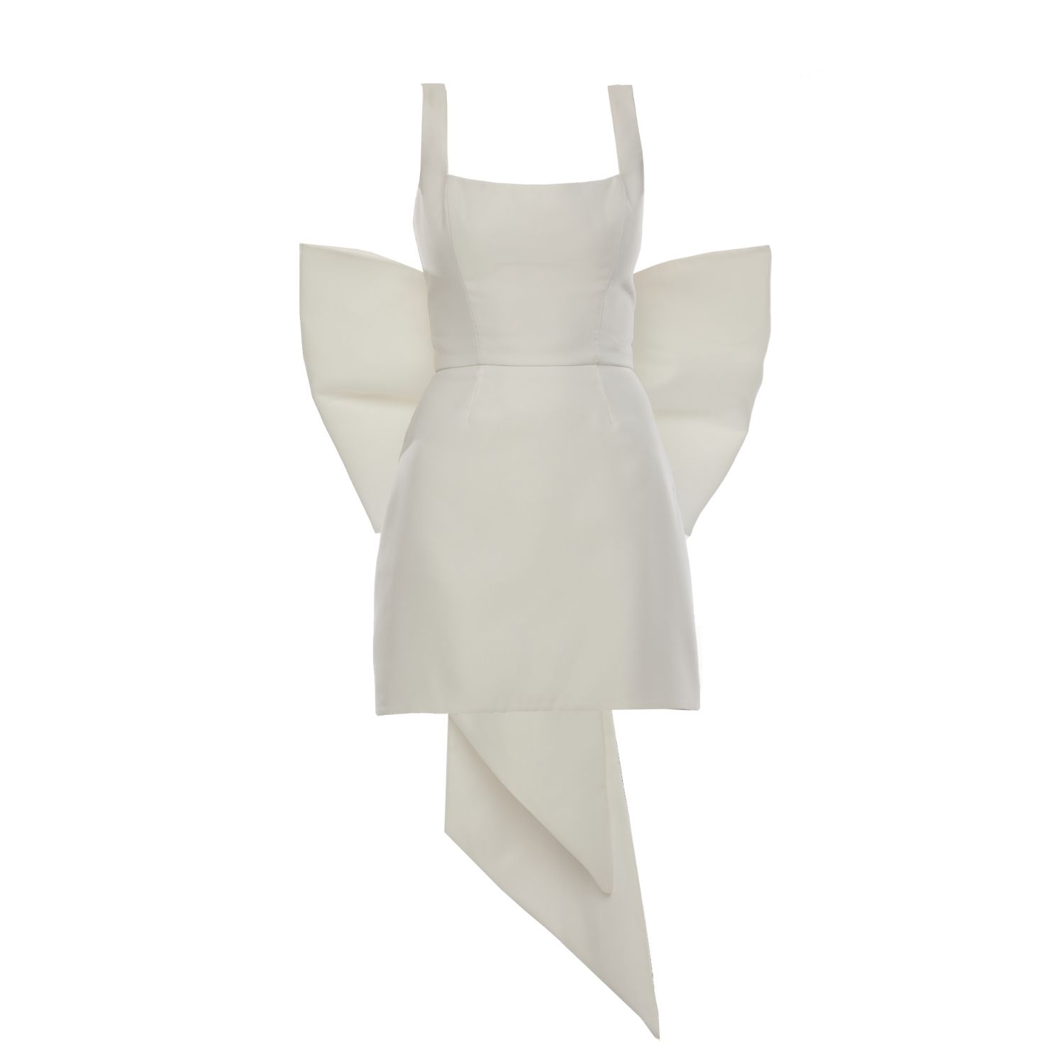 Women's Luna Dress + Big Bow | Square Neckline Mini In White | Extra Small | Baé Special Moments