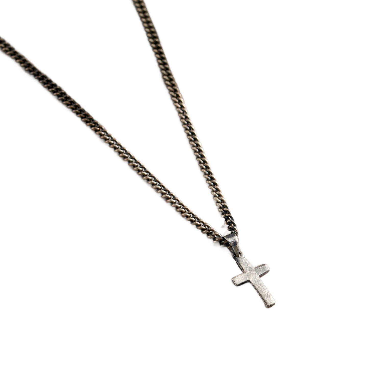 Posh Totty Designs Black Men's Oxidised Silver Small Cross Necklace In Brown