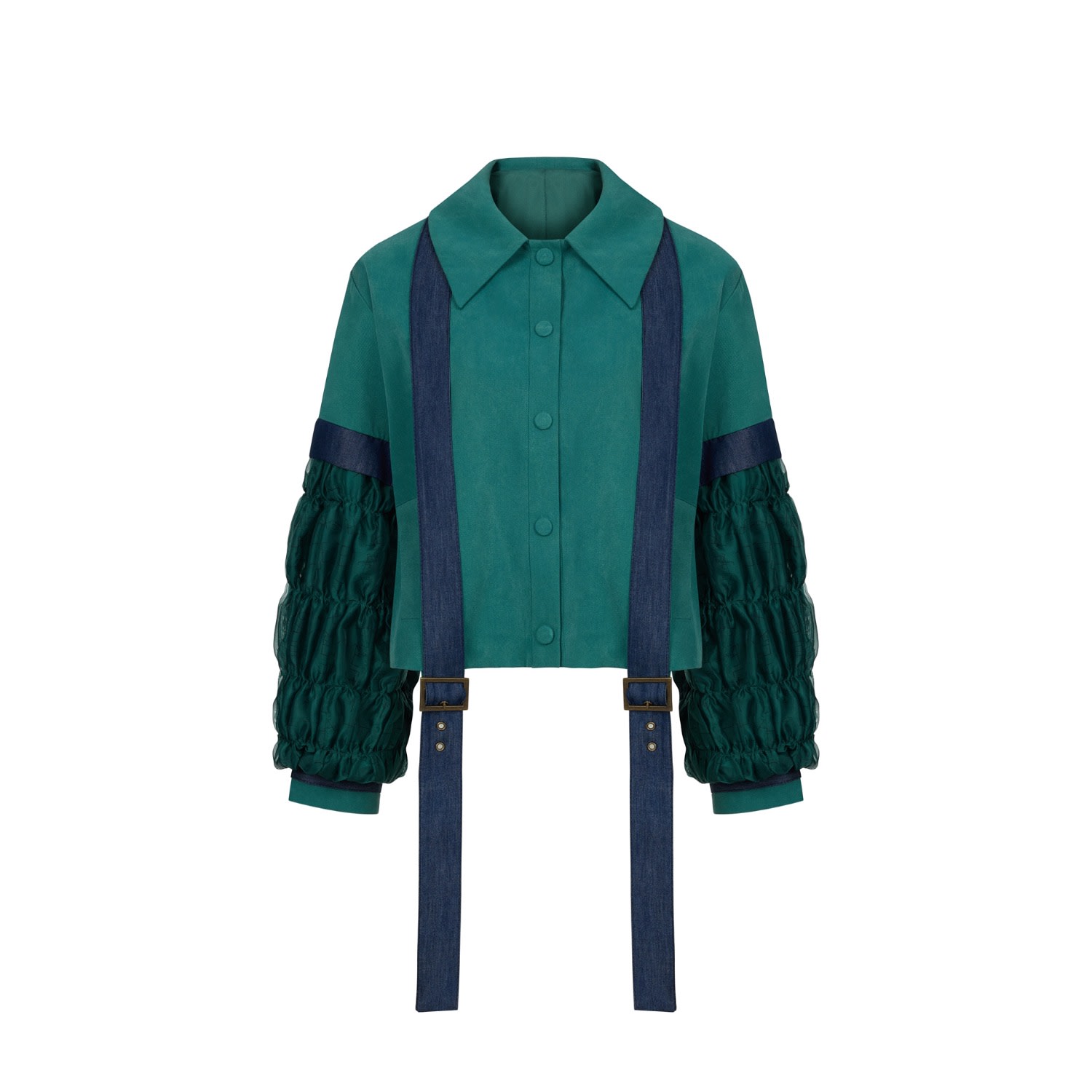 Women's Saku - Dark Teal Green Jacket With Quilted Sleeve Detail | Small | Mayamu