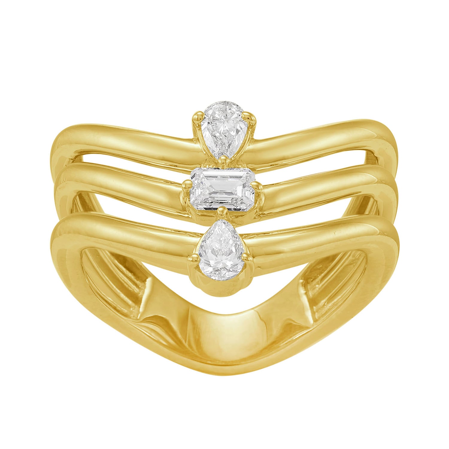 Artisan Women's Gold / White Multi-shape Diamond Triple Band Ring In 14k Yellow Gold In Multi