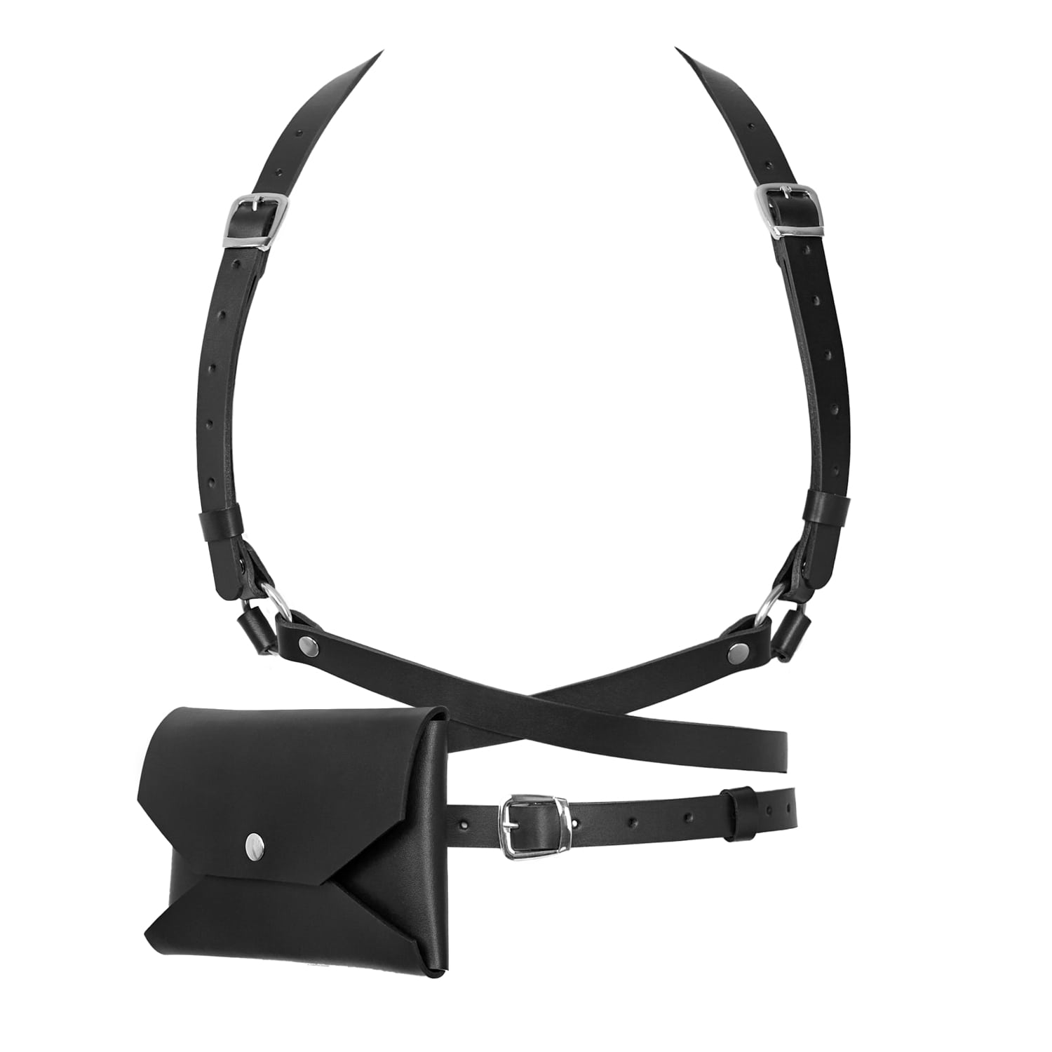 Badass & Goddess Leather Women's Black / Silver Set Of Real Leather Harness Artemis With Phone Pouch - Black With Silver Buck In Multi