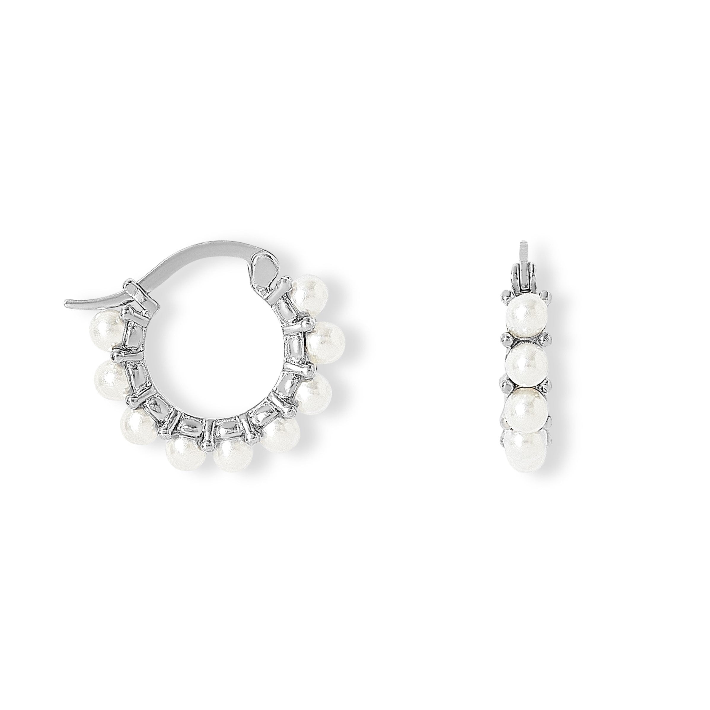 Pearls Of The Orient Online Women's White / Silver Gratia Sterling Silver Huggie Hoop Earrings With Delicate Mother Of Pearl Bea In Multi