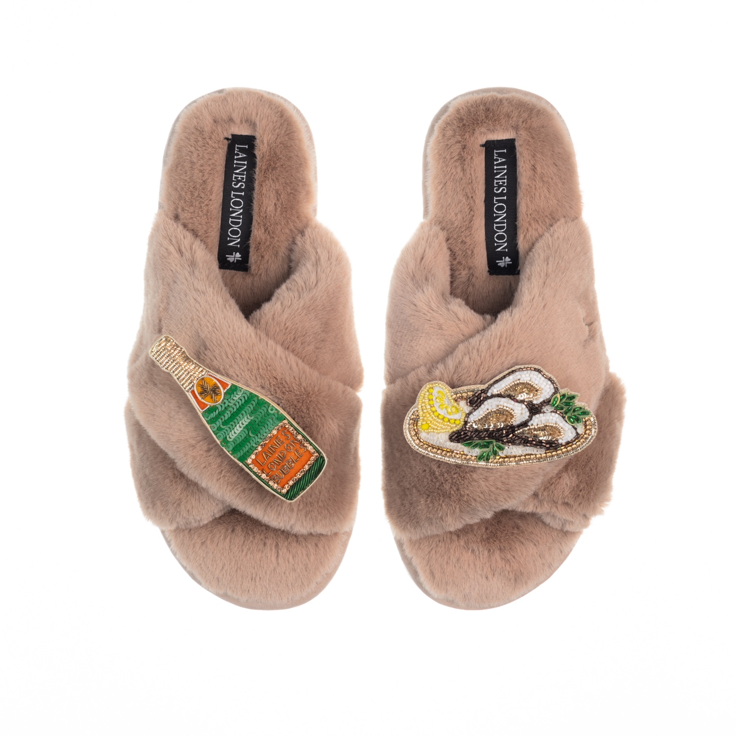 Laines London Women's Brown Classic Laines Slippers With Oysters & Champers Bottle - Toffee In Brown