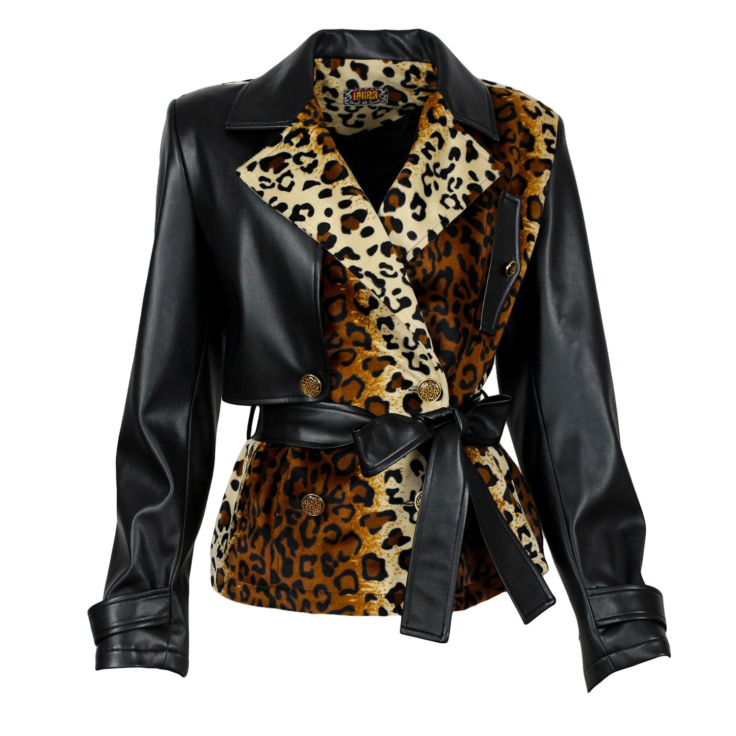 Women's Black Leopard Print And Vegan Leather Jacket | Small | Lalipop Design