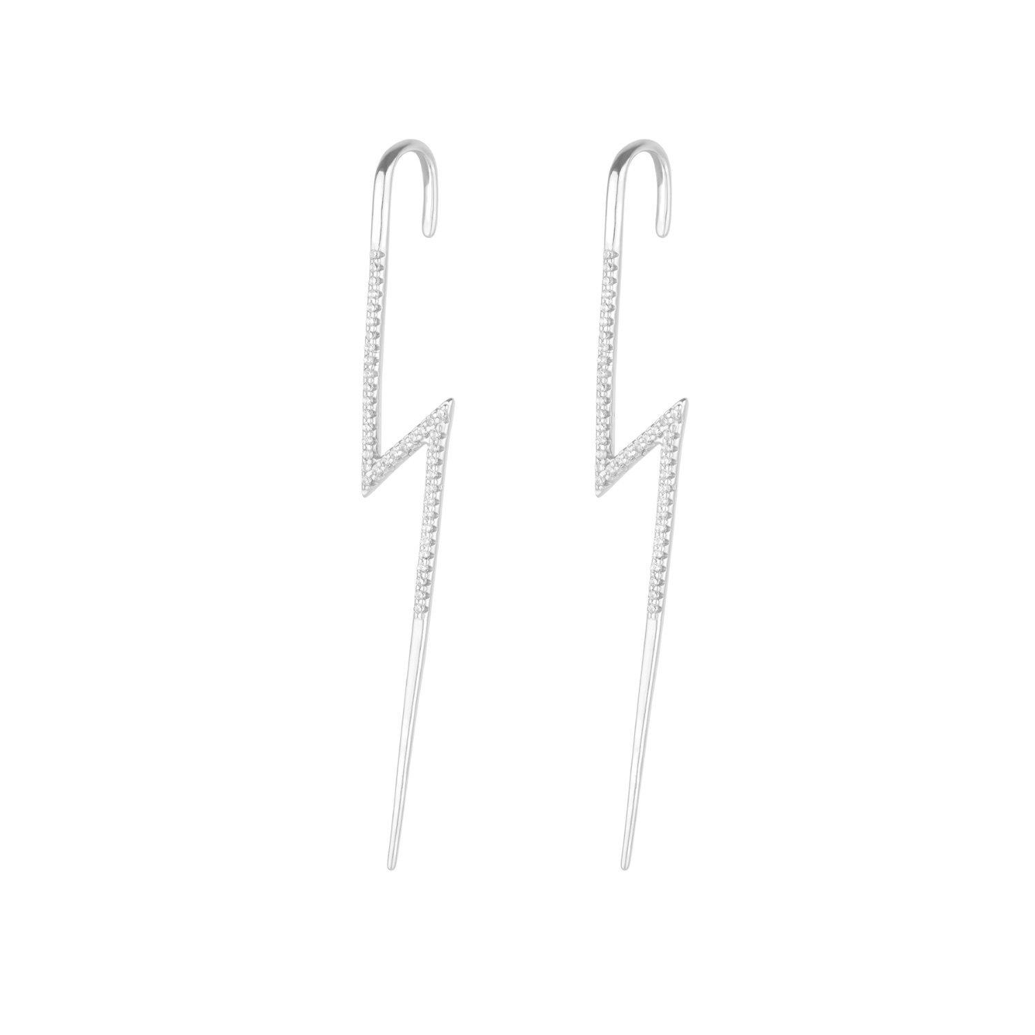 Spero London Women's Sterling Silver Lightning Bolt Ear Crawler With Sparkling White Gemstones - Pair - Silver In Silver
