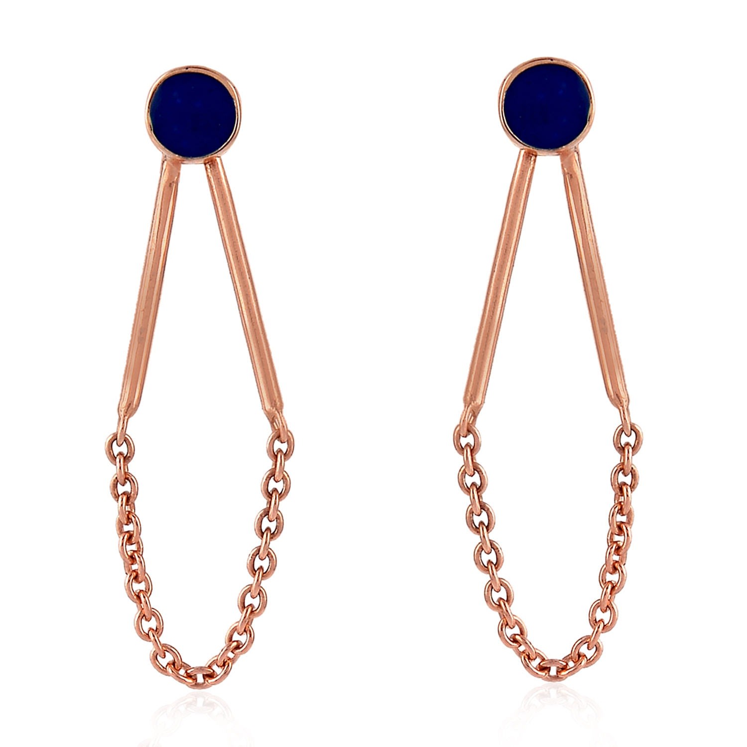 Artisan Women's Rose Gold / Blue Handmade Enamel Dangle Earrings In 18k Rose Gold In Gold