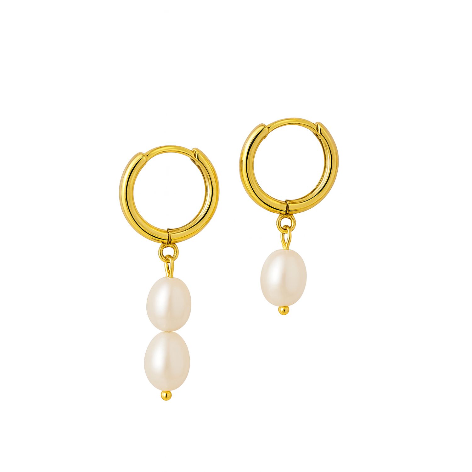 My Little Nature Women's Gold / White Freshwater Pearl Dangle Earrings – Asymmetric Elegant Design In Gold