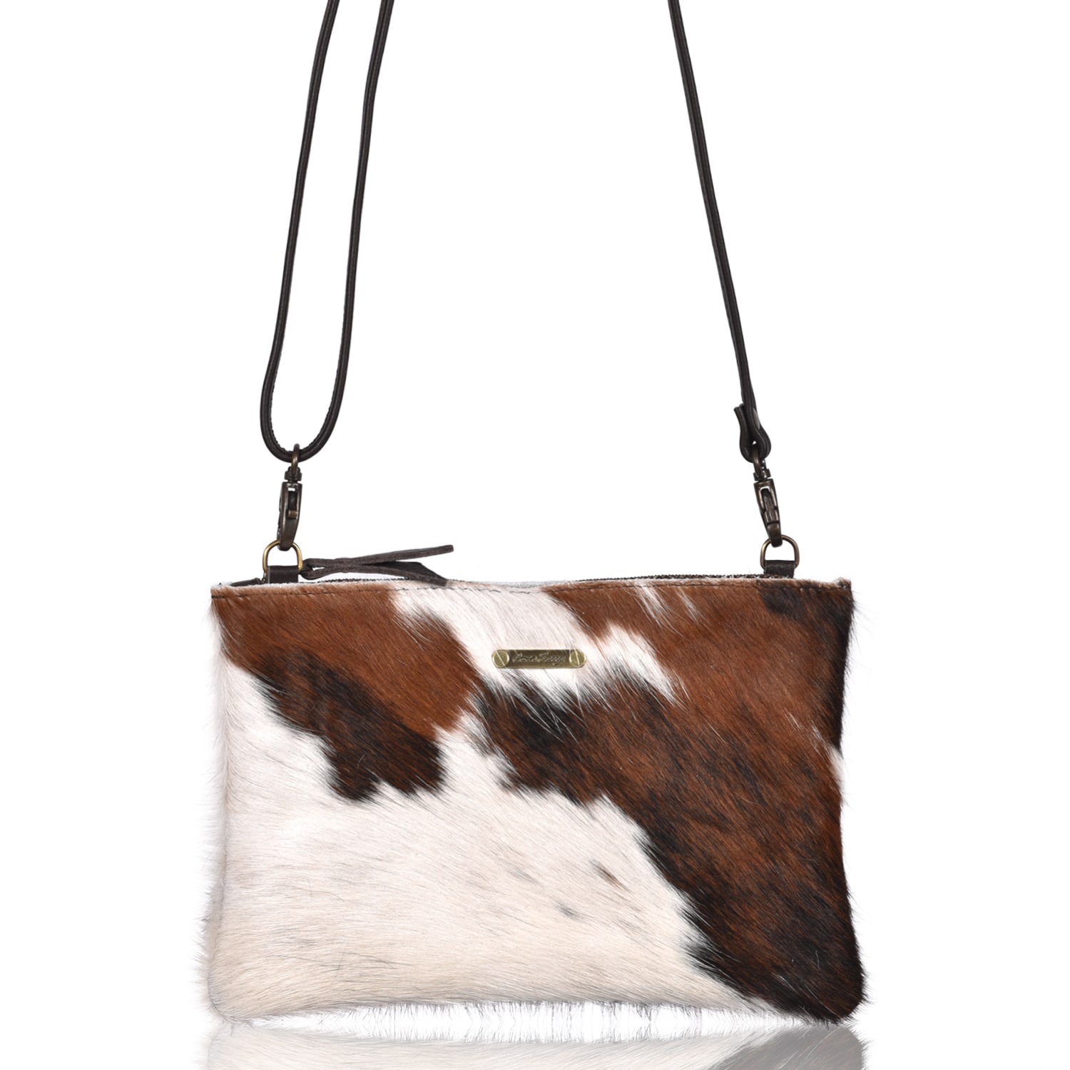 Owen Barry Women's Brown Cowhide Crossbody Clutch Tricolour Natural In Brown