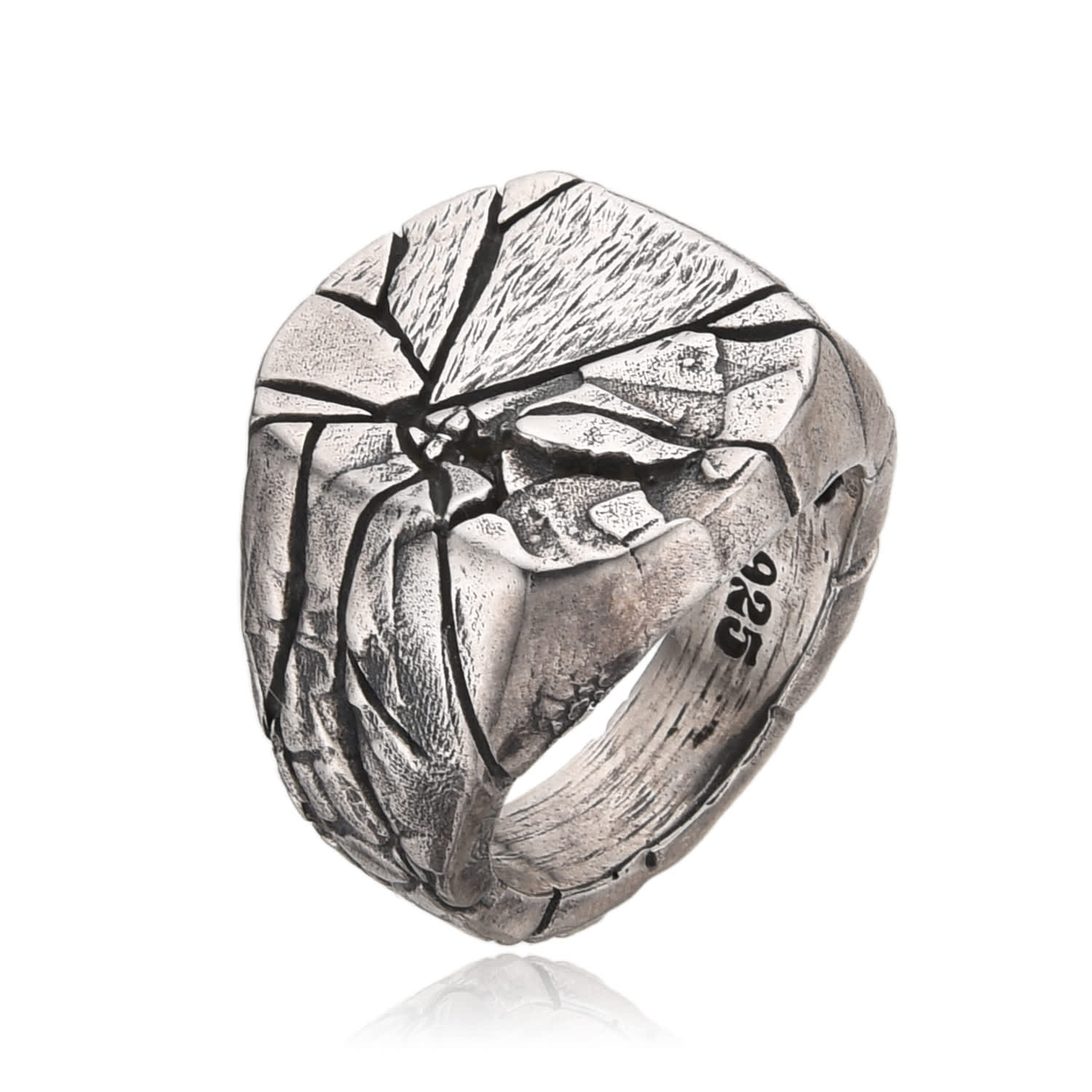 Altar™ Ornaments Co. Men's Grey / Silver Fractus Ring| Sterling Silver Shattered Texture Ring - Altar™ In Gray