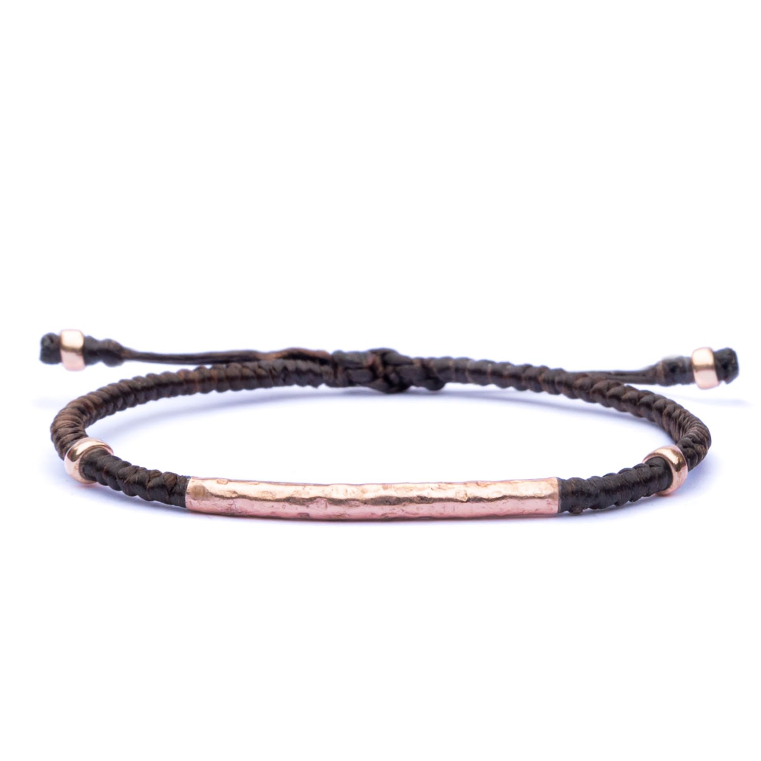 Harbour Uk Bracelets Hammered Vermeil Rose Gold Rope Bracelet For Women - Brown In Brown
