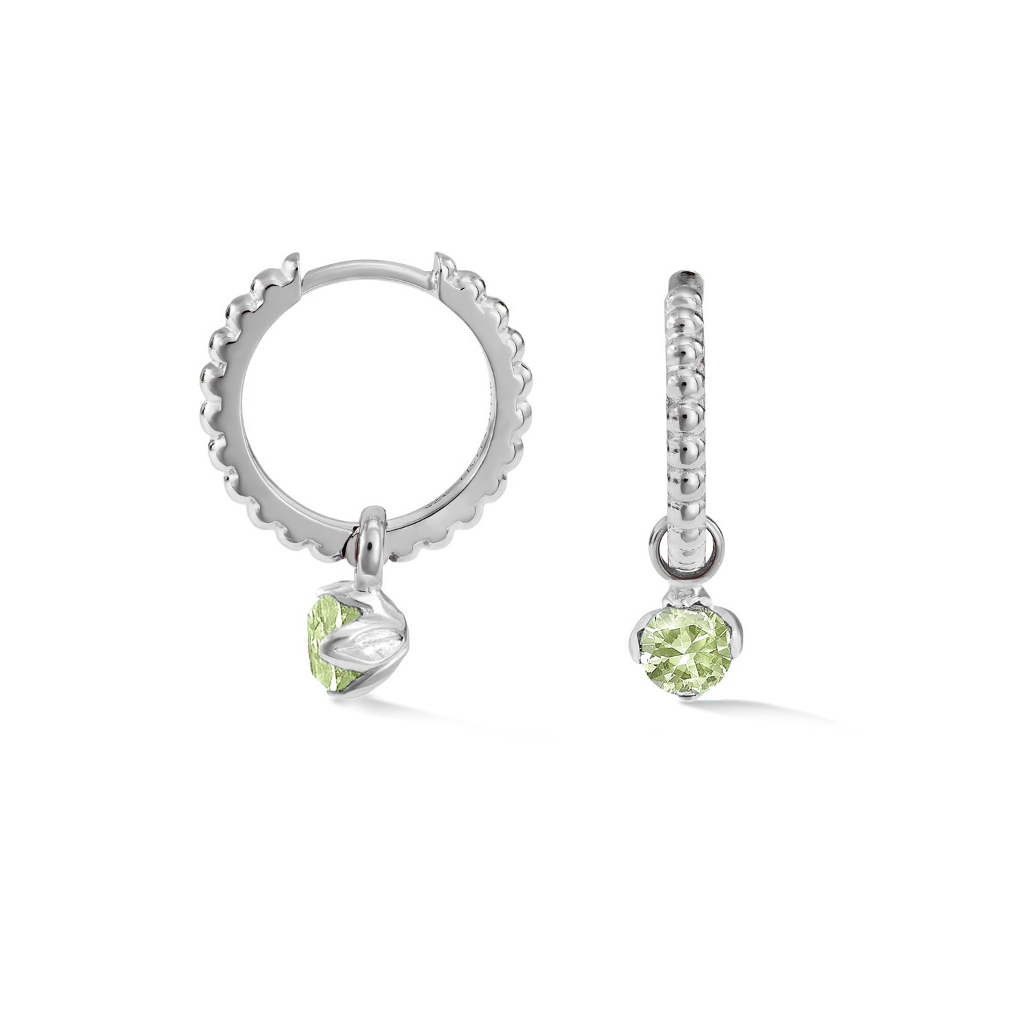 Dower & Hall Women's Peridot Charm On Large Dotty Orissa Hoops In Silver In Metallic