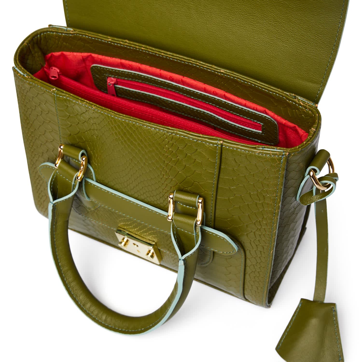 Kira Mini Leather Satchel Bag Green Python, Berberovic