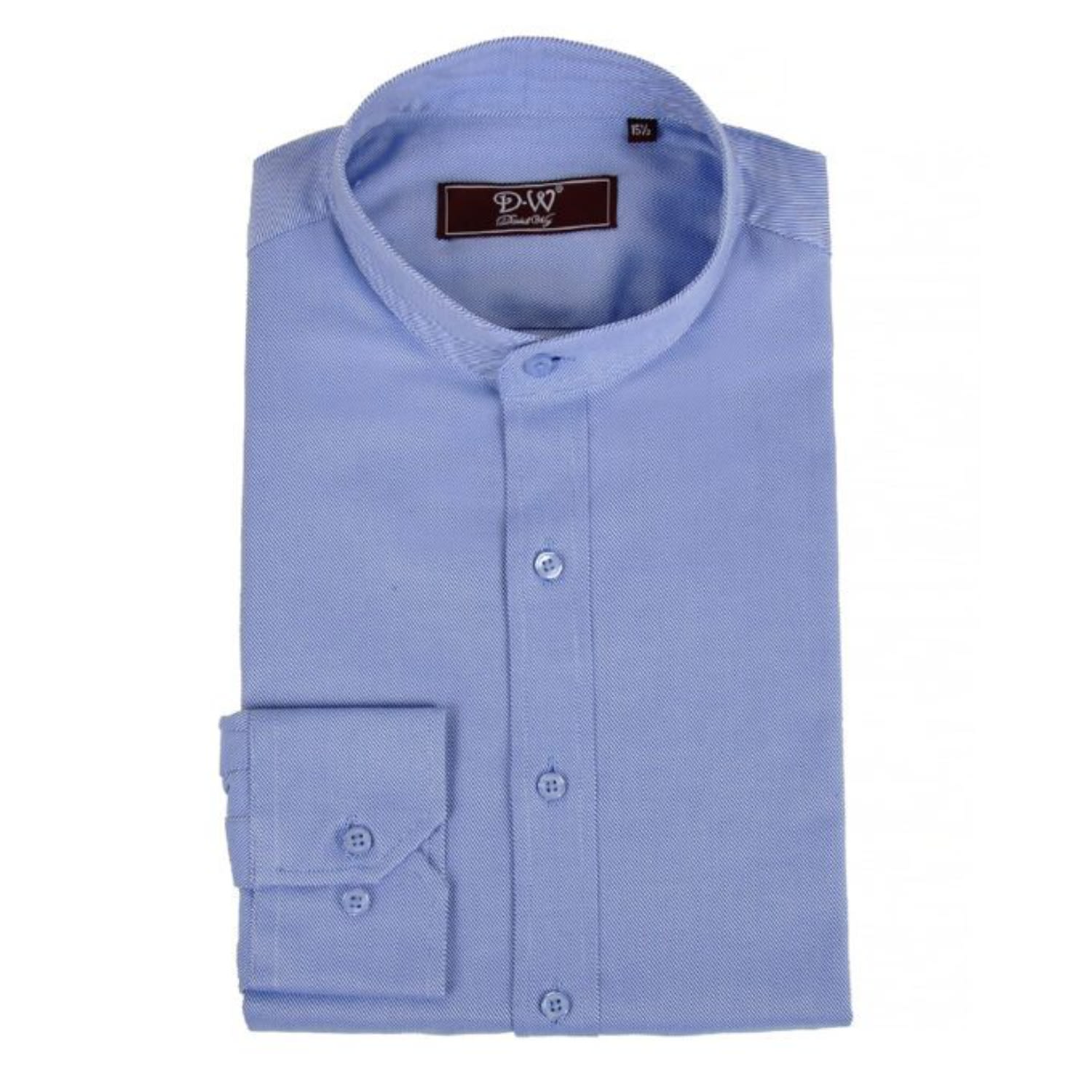 Men’s Mandarin Button Cuff Poplin Shirt - Sky Blue 16" David Wej