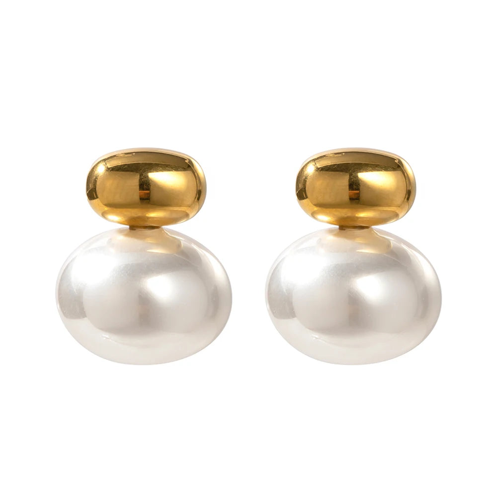 Nazzar Women's Gold / White Pearl Gold Stud Earrings